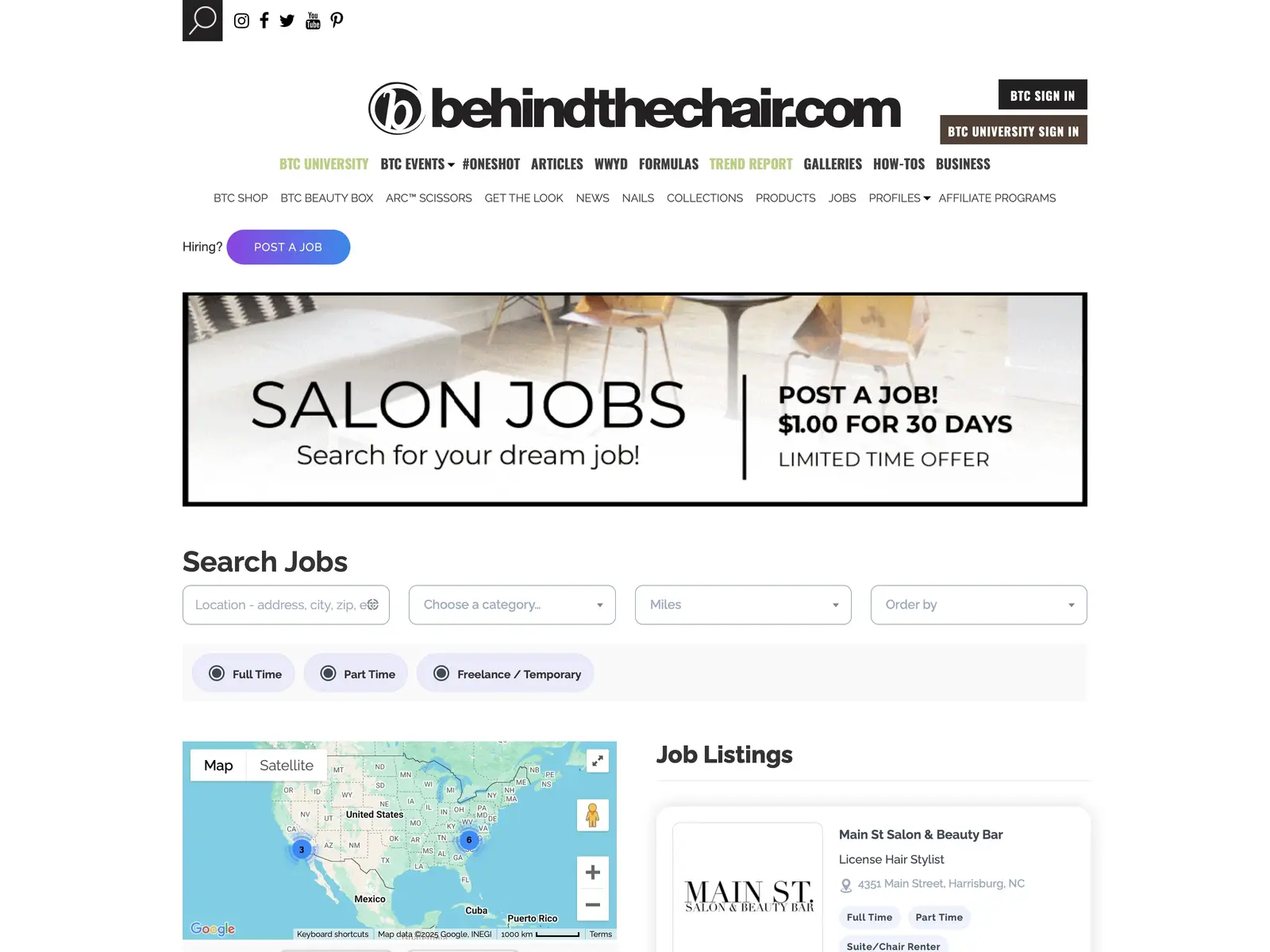 Screenshot of Behindthechair.com Jobs