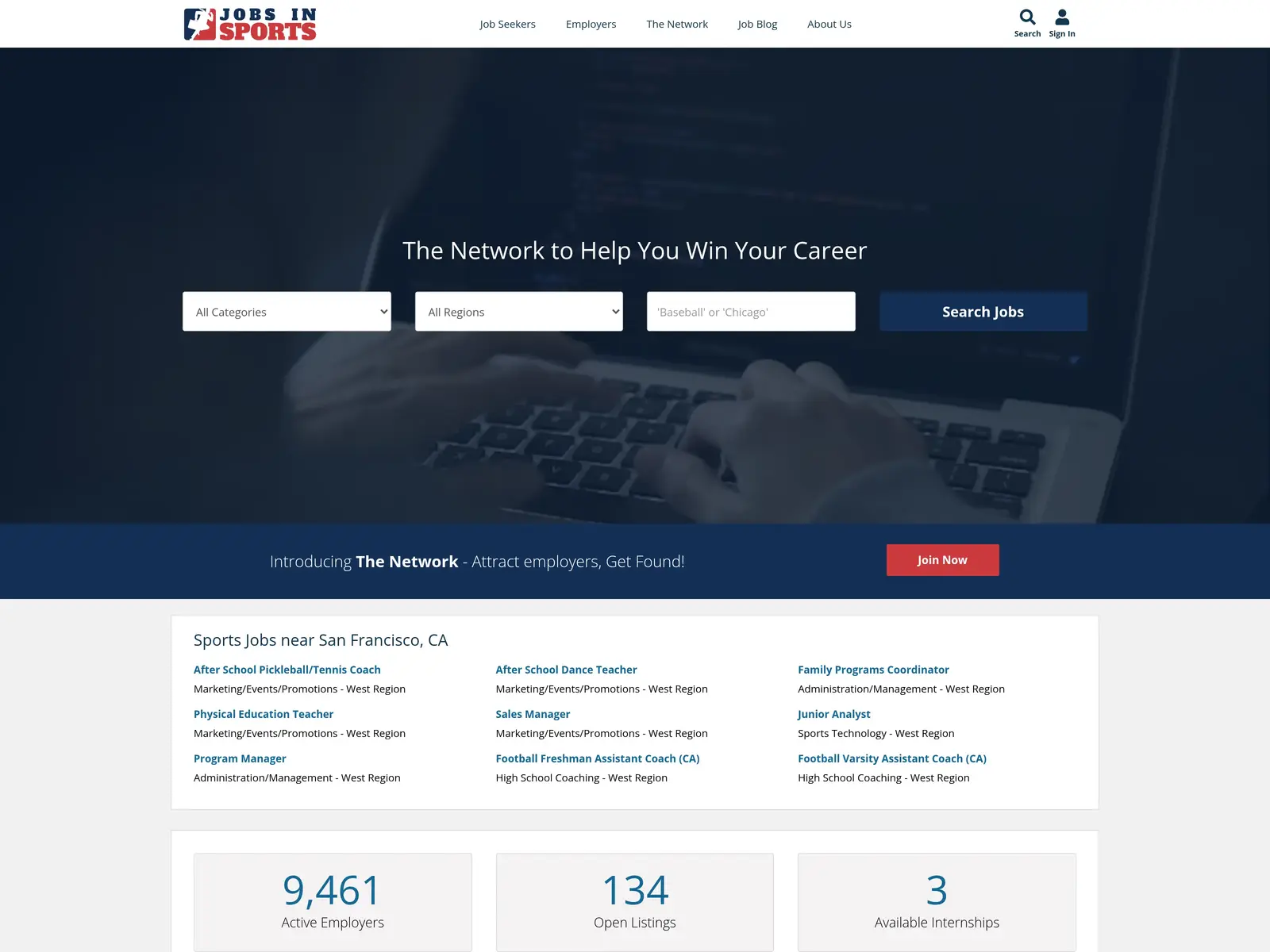 Screenshot of JobsInSports.com