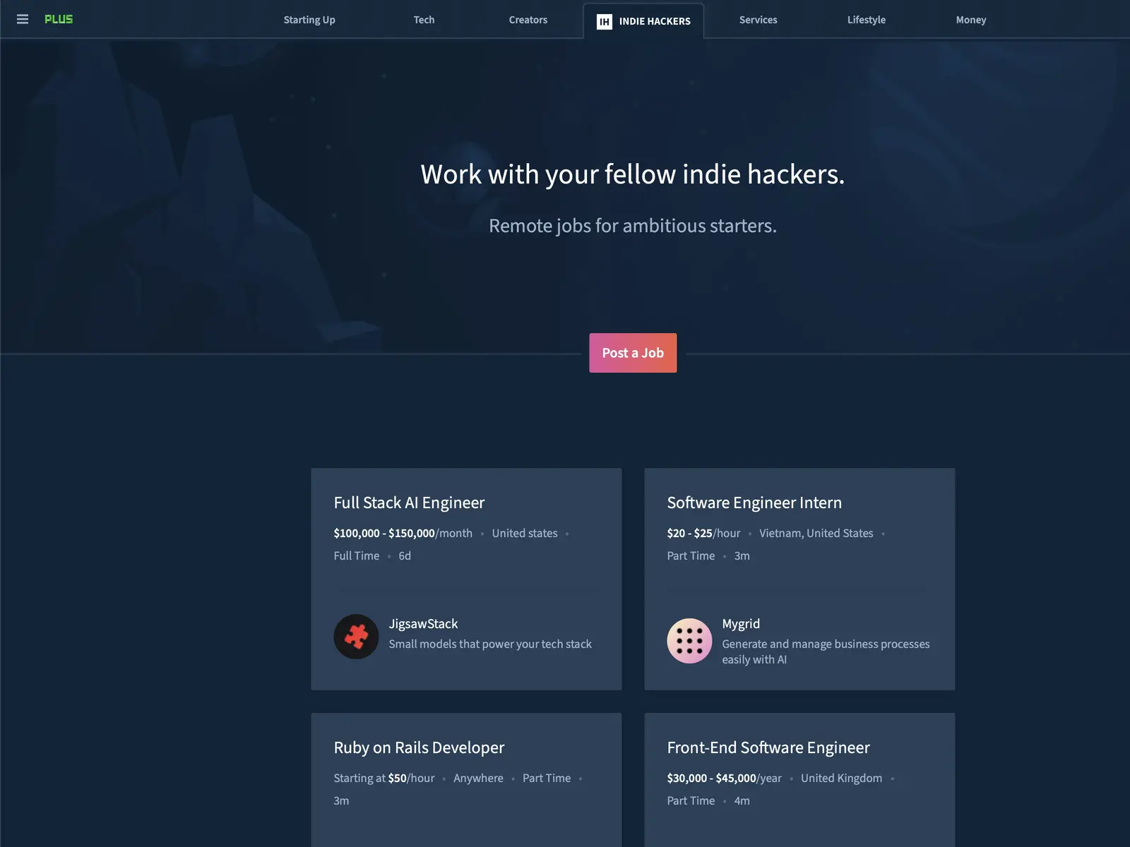 Screenshot of Indie Hackers