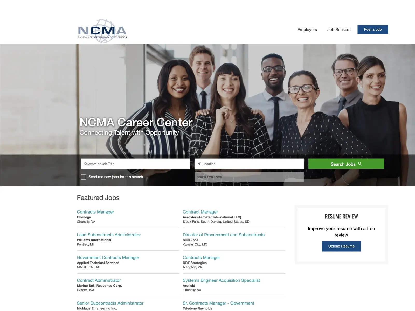 Screenshot of NCMA Career Center