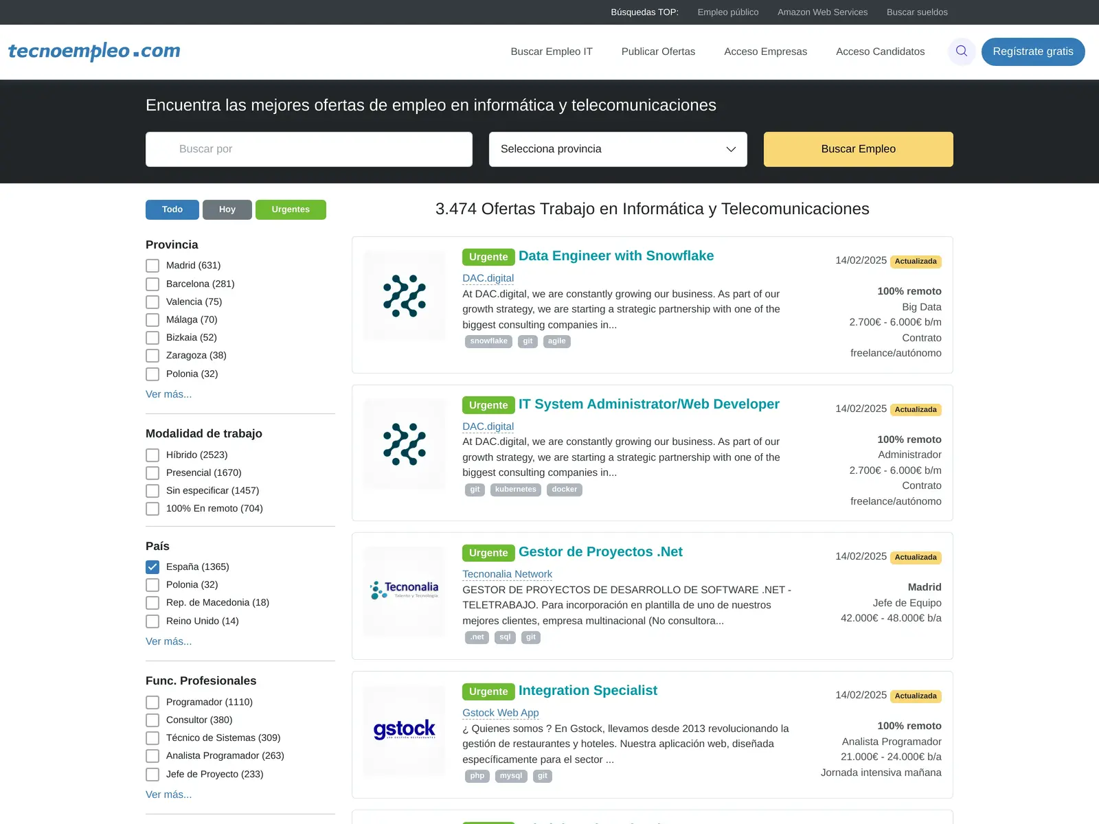 Screenshot of tecnoempleo