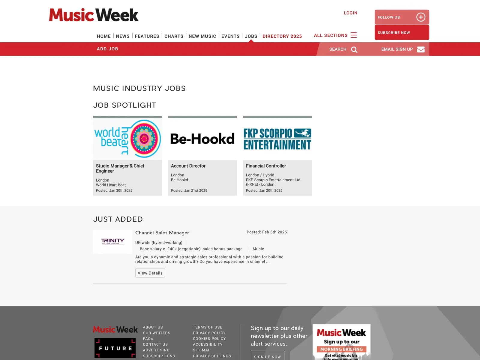 Screenshot of Music Week Jobs