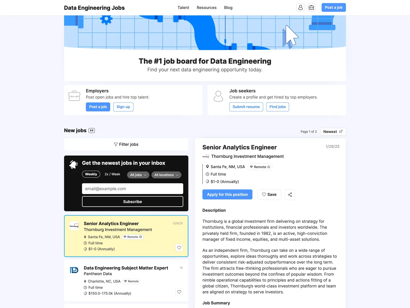 Screenshot of Data Engineering Jobs