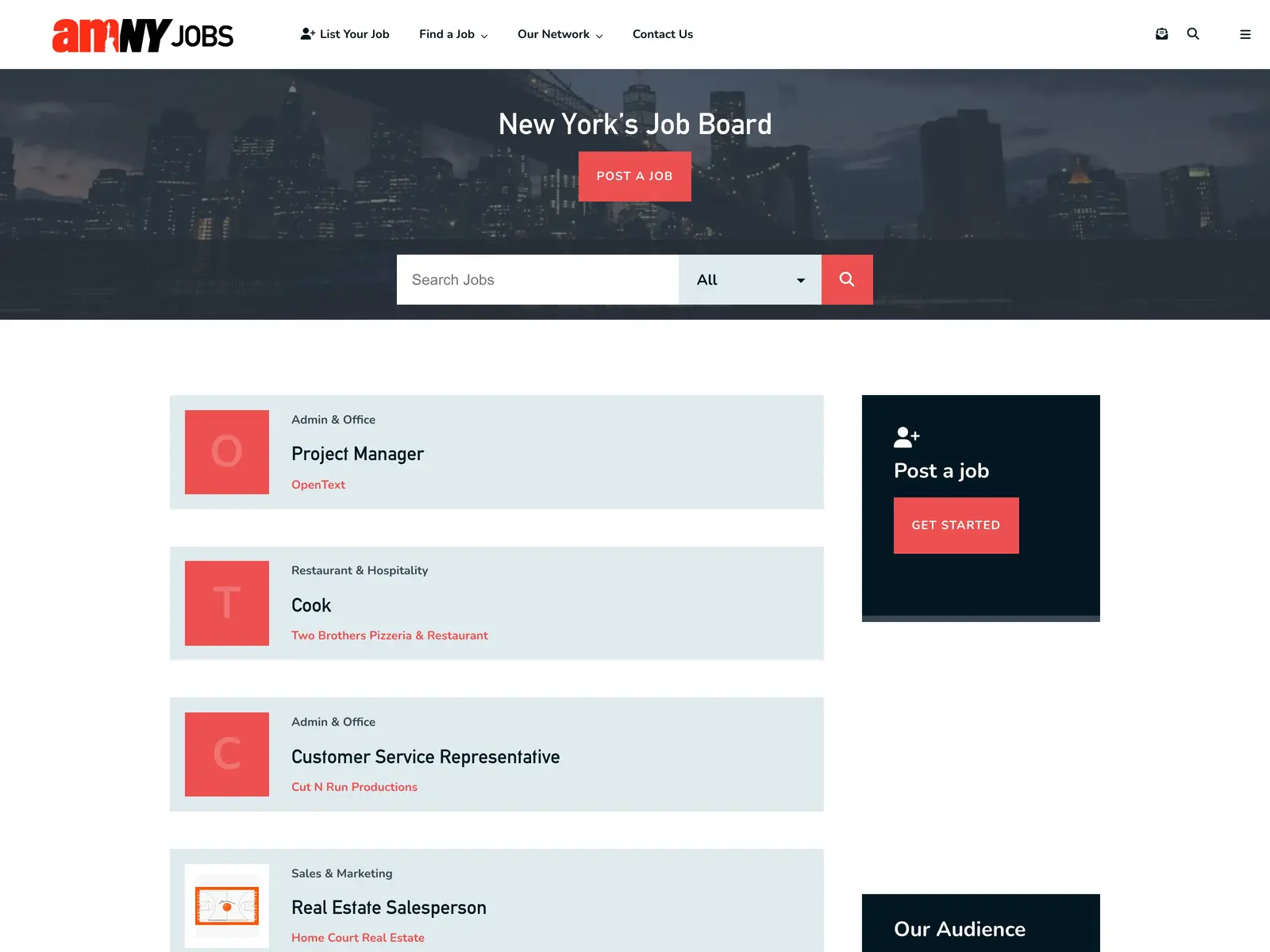 Screenshot of amNY Jobs