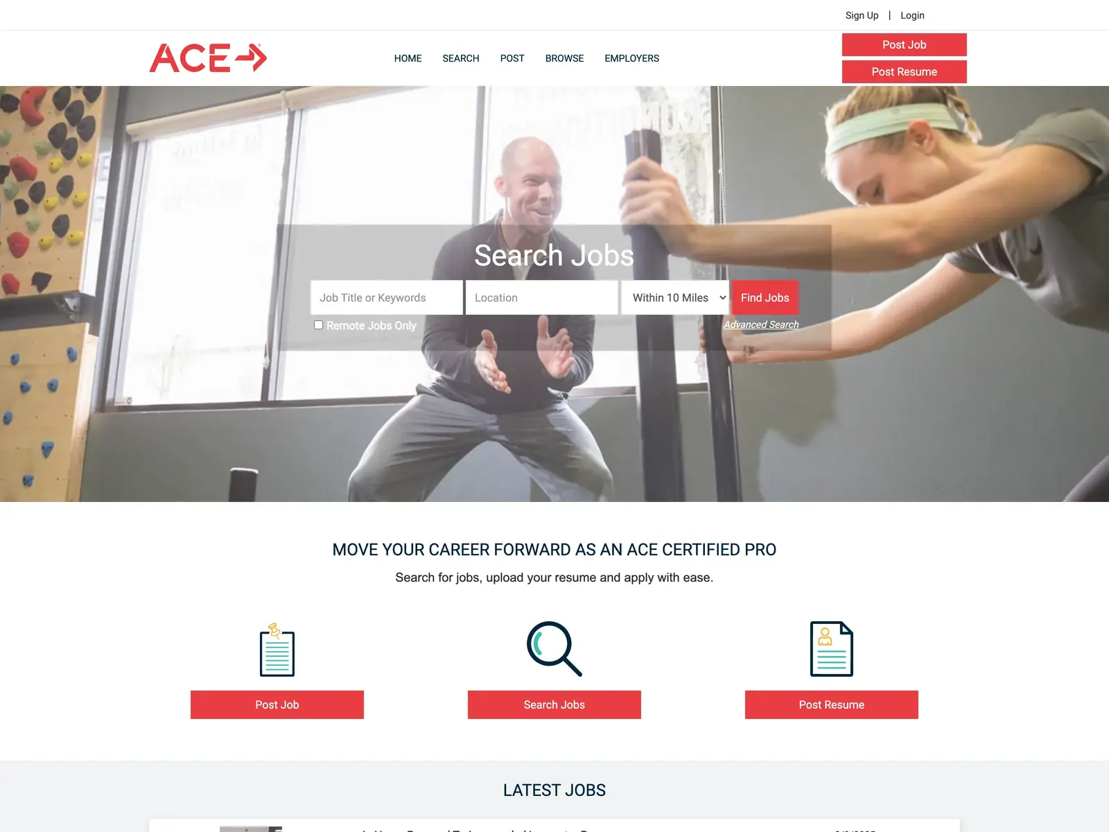 Screenshot of ACE Fitness Job Board