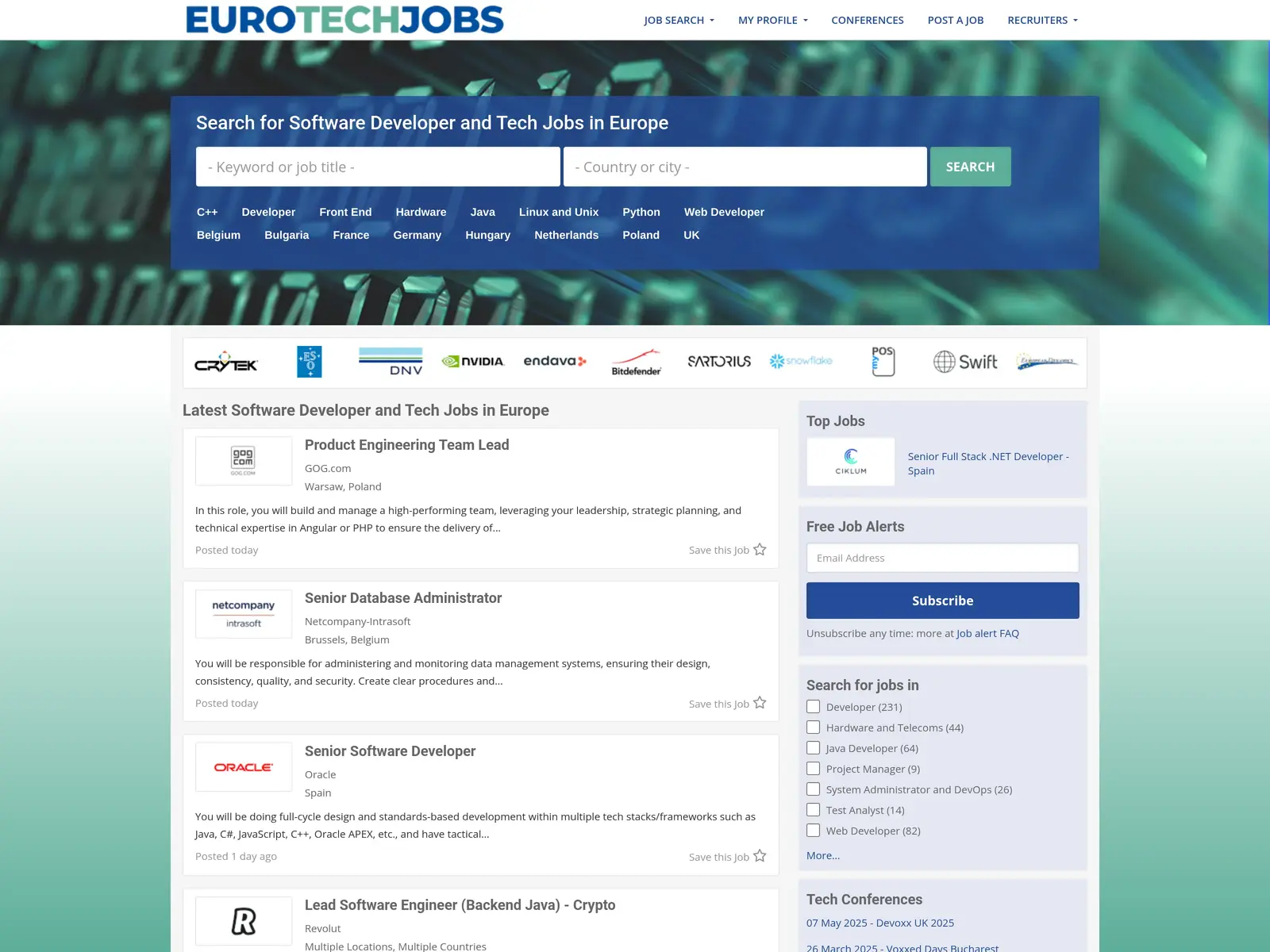Screenshot of EuroTechJobs