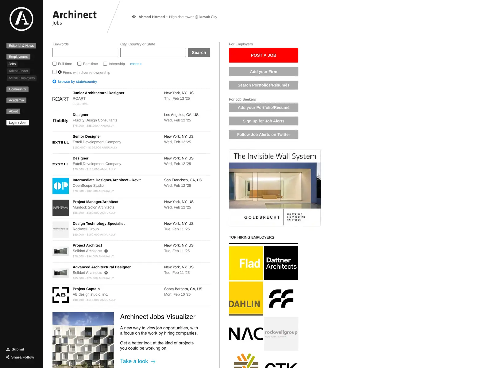 Screenshot of Archinect Jobs