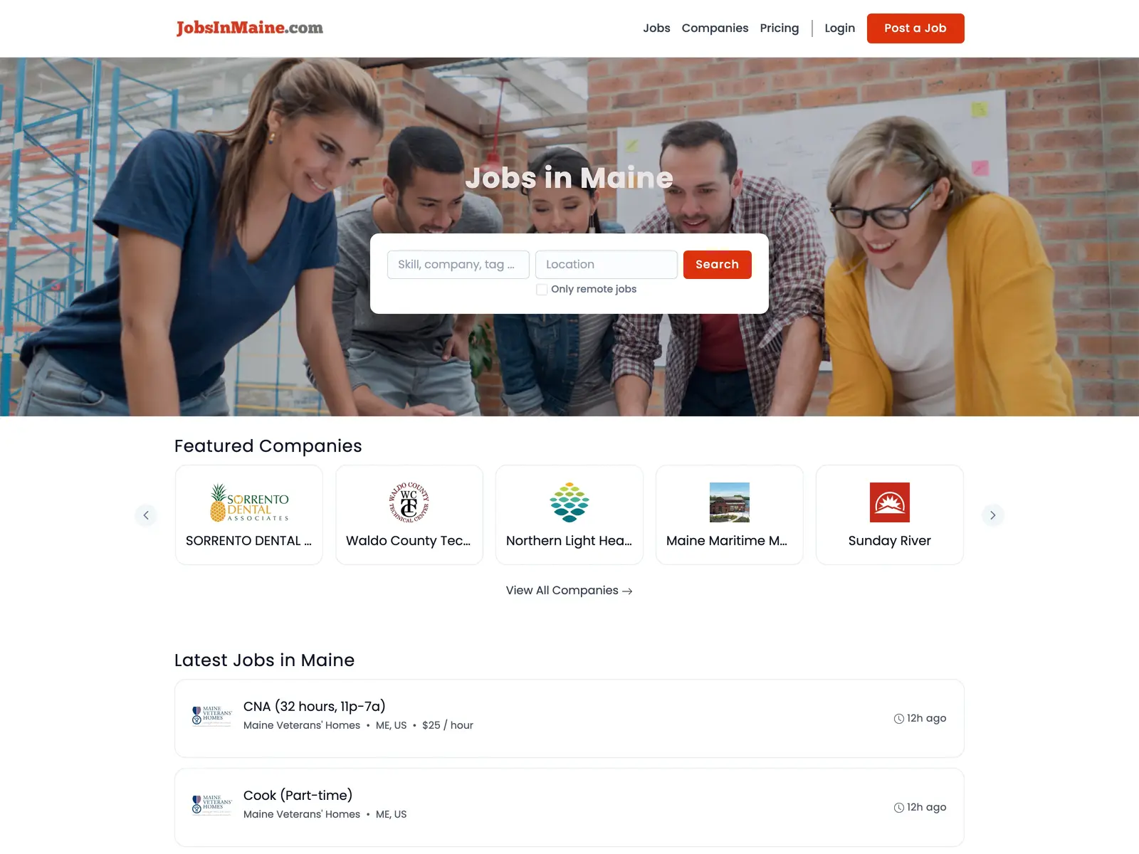 Screenshot of JobsInMaine.com