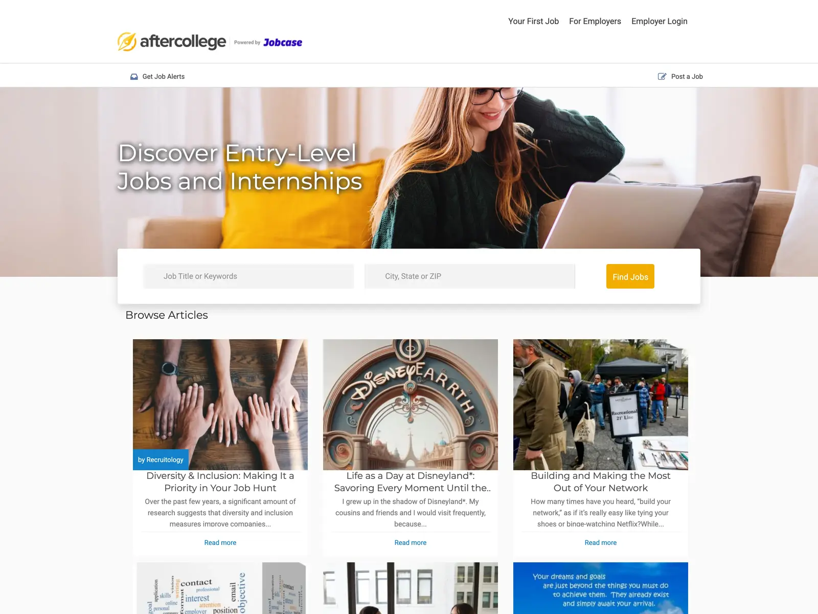 Screenshot of AfterCollege
