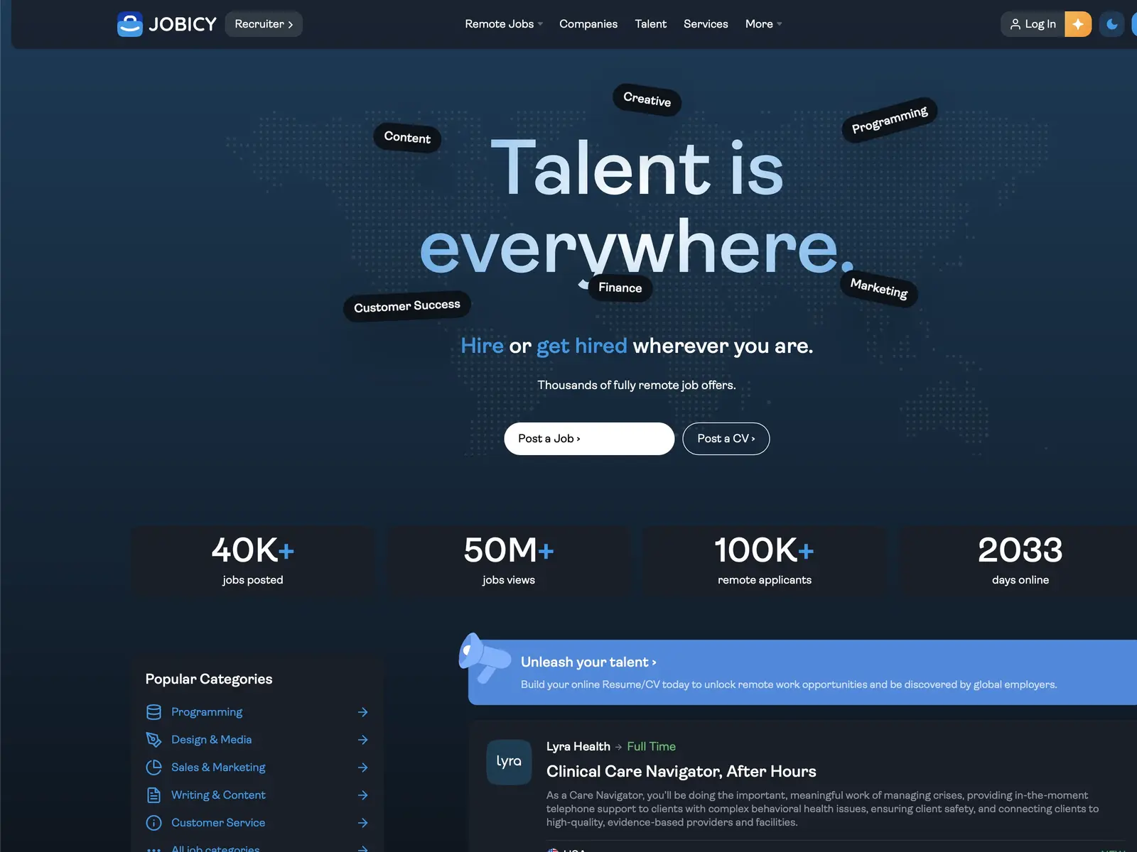 Screenshot of Jobicy
