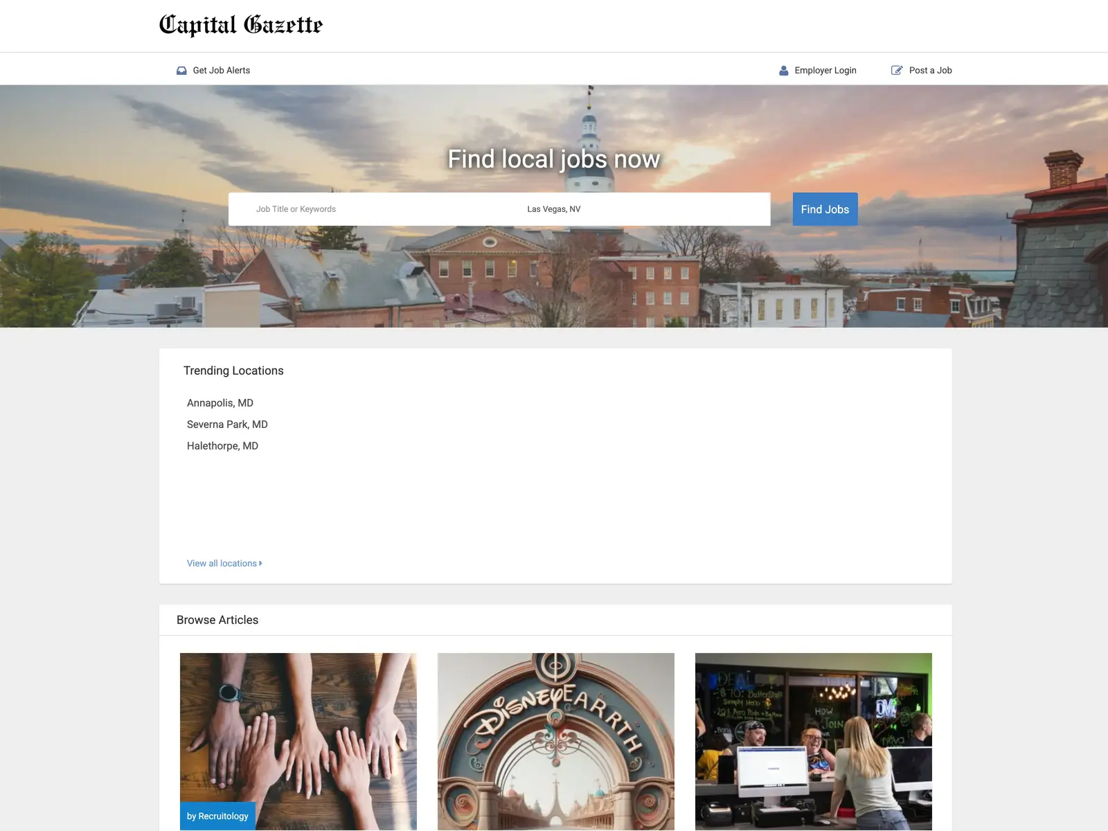Screenshot of Capital Gazette Jobs