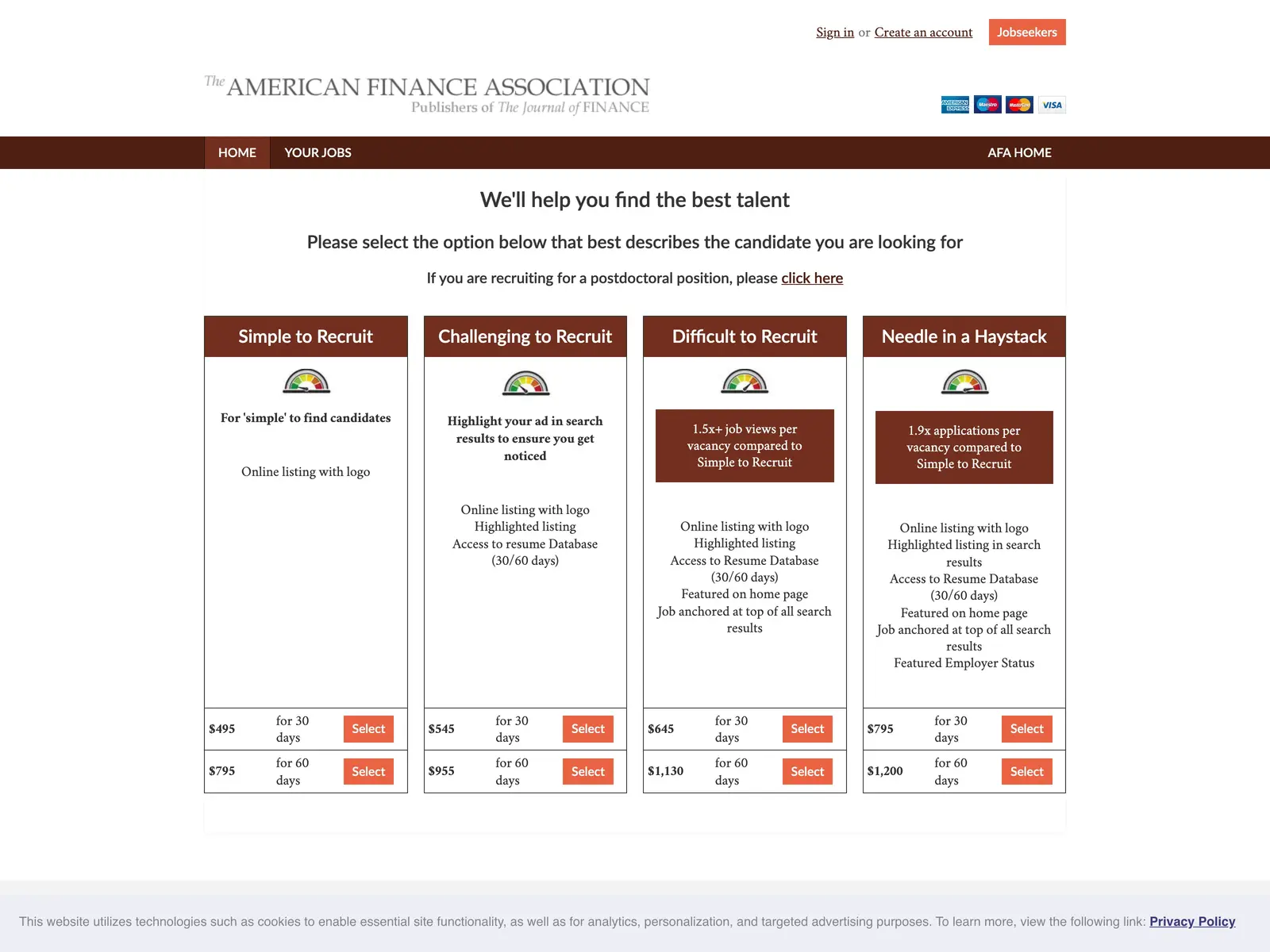Screenshot of AFA Careers in Finance and Economics