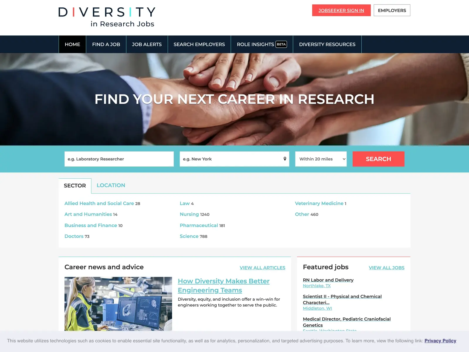 Screenshot of Diversity in Research
