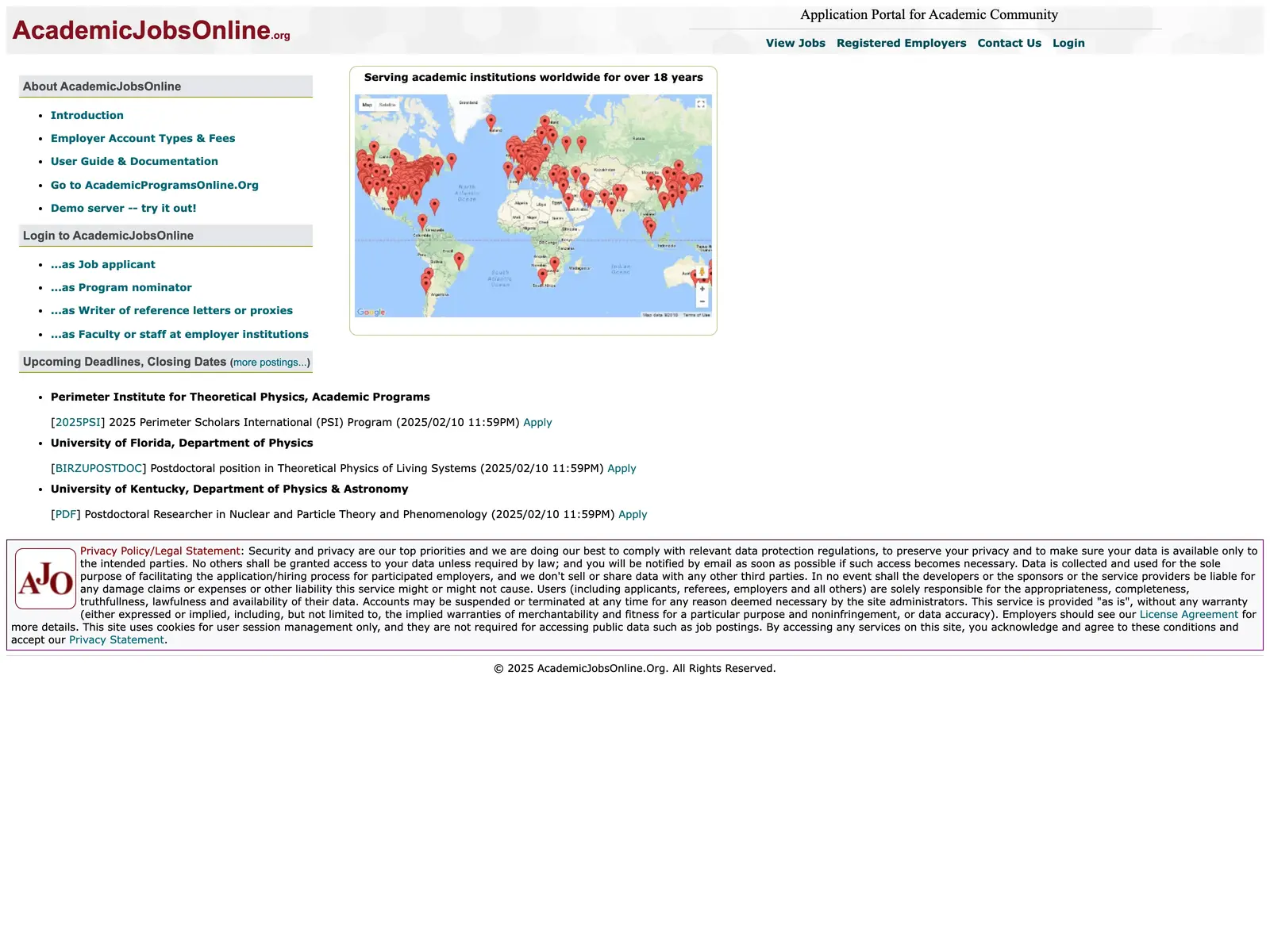 Screenshot of Academic Jobs Online
