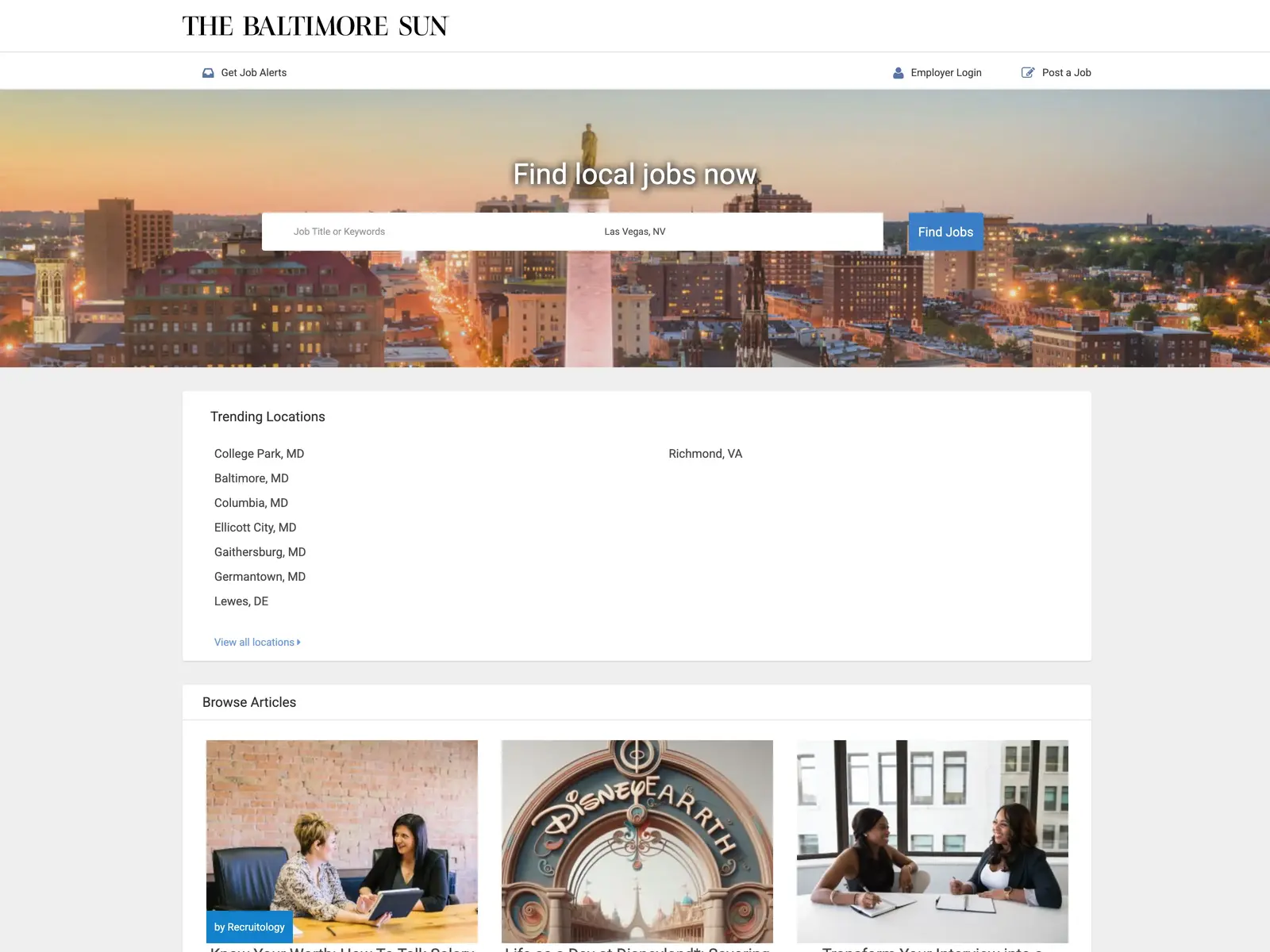 Screenshot of Baltimore Sun Jobs