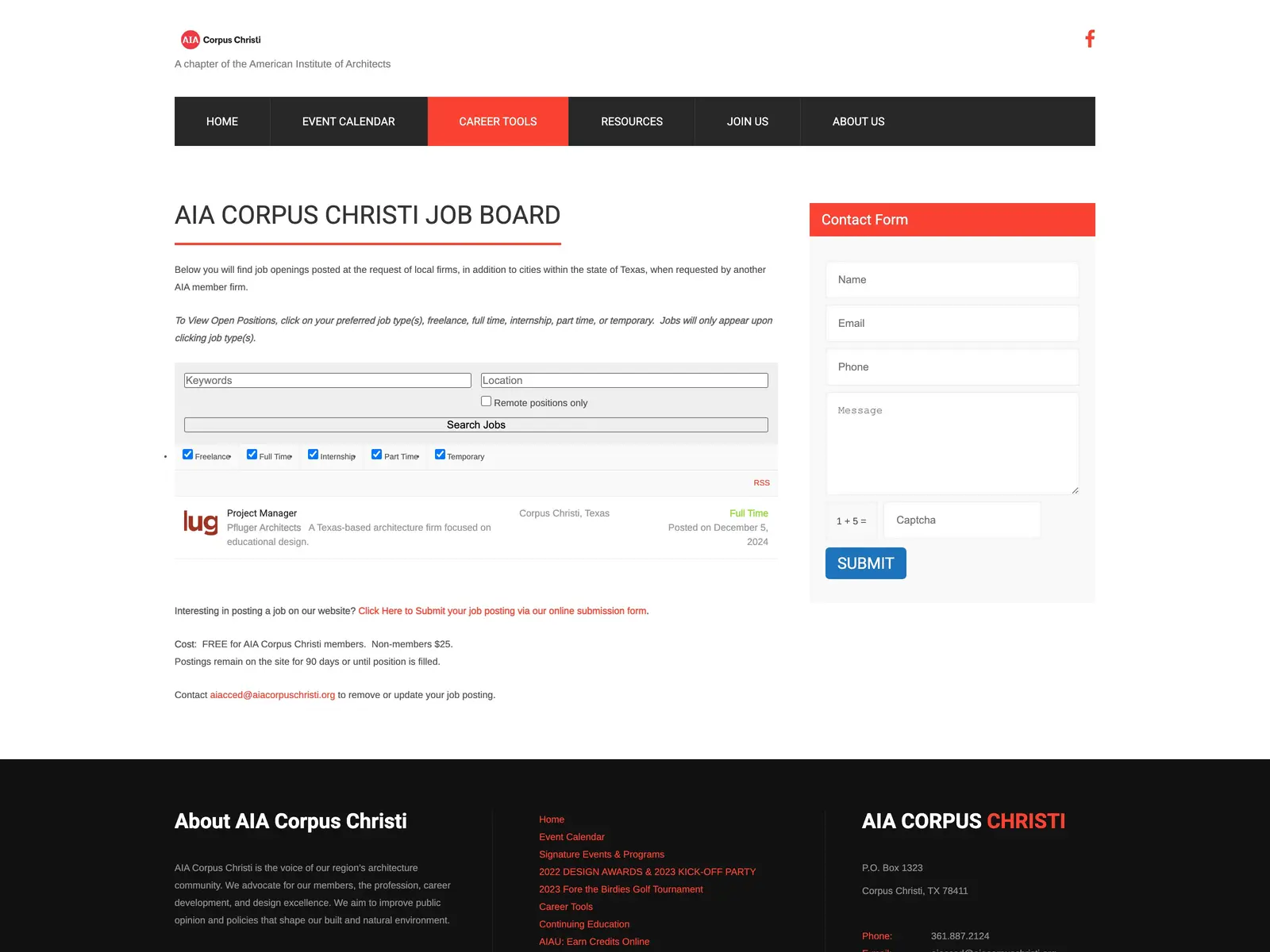 Screenshot of AIA Corpus Christi Job Board