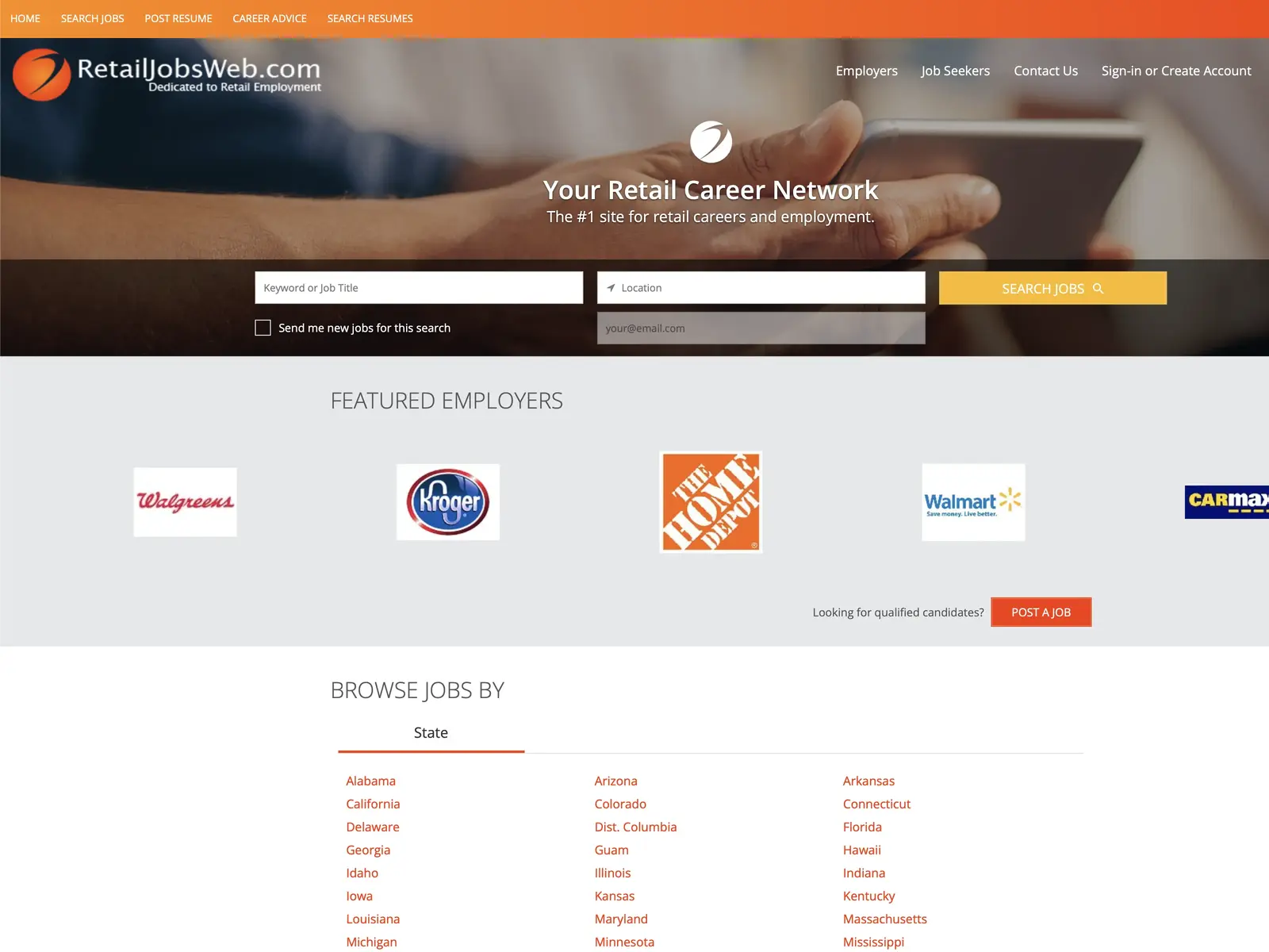 Screenshot of RetailJobsWeb.com