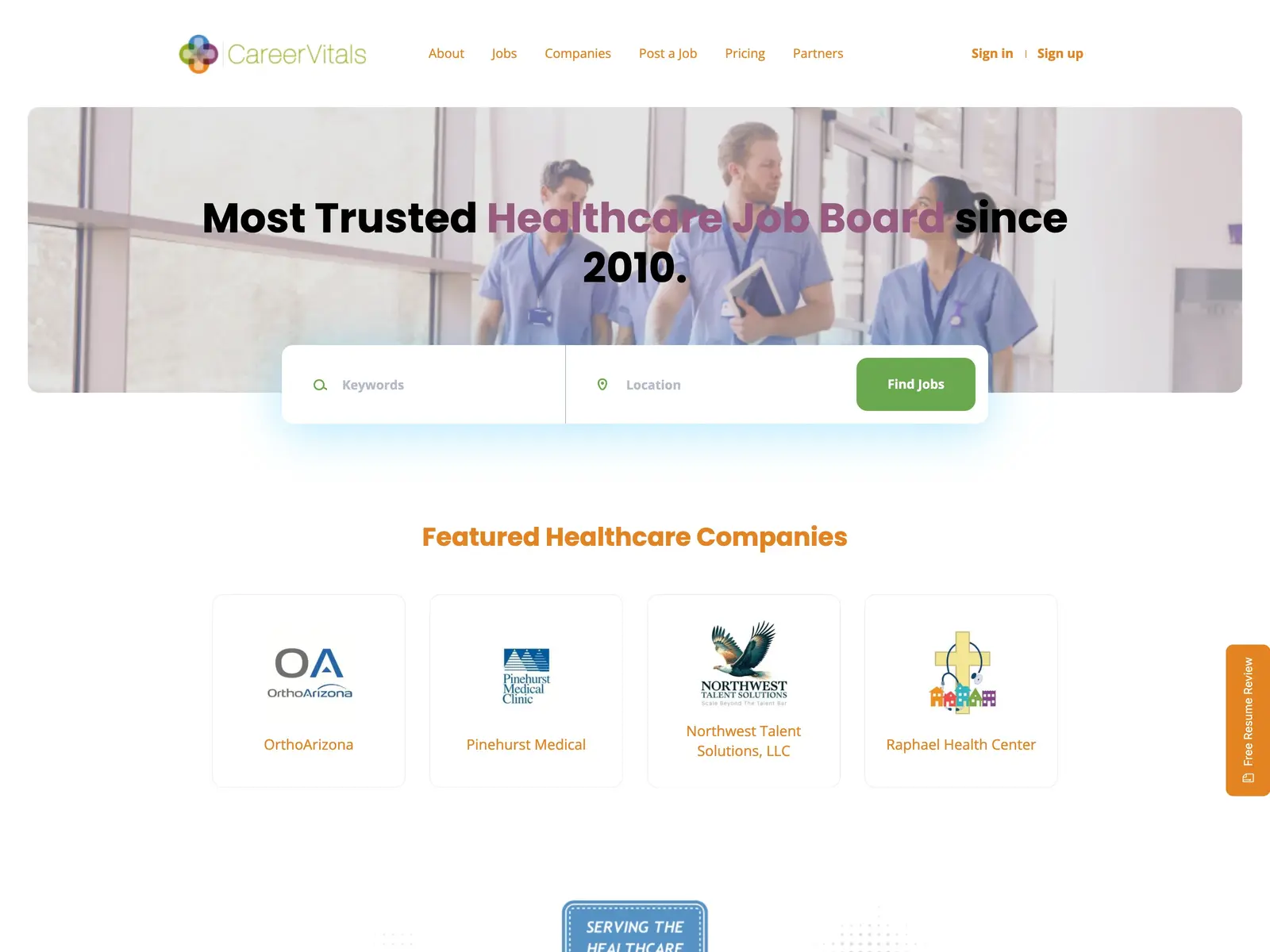 Screenshot of CareerVitals