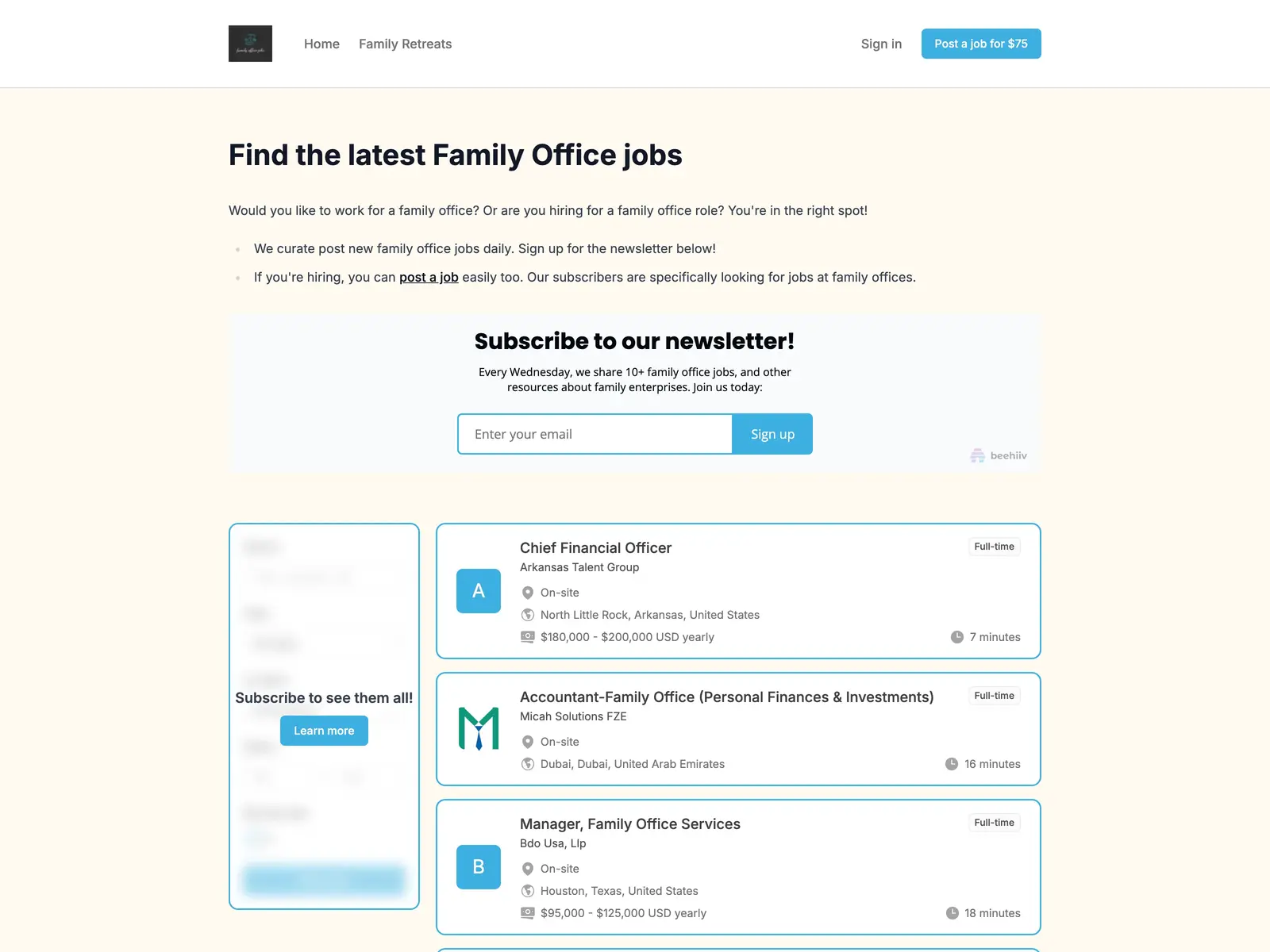Screenshot of Family Office Jobs