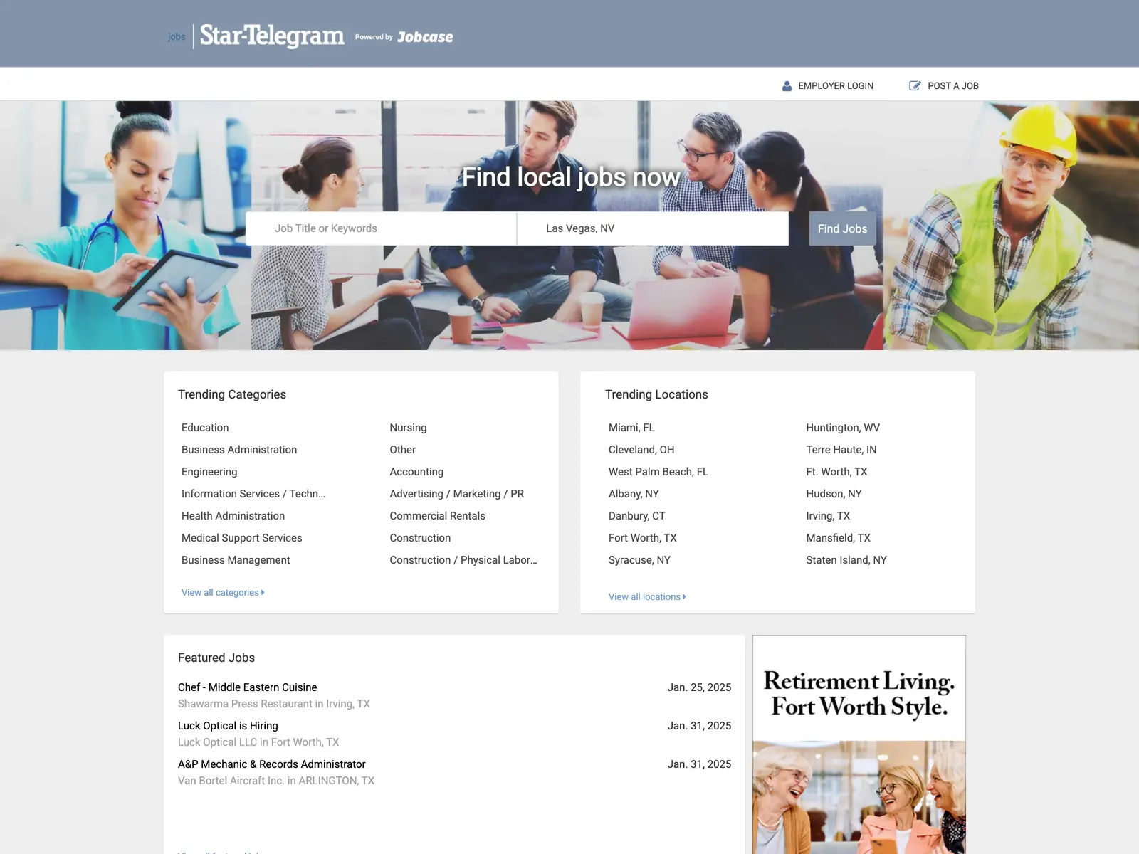 Screenshot of Fort Worth Star-Telegram Jobs