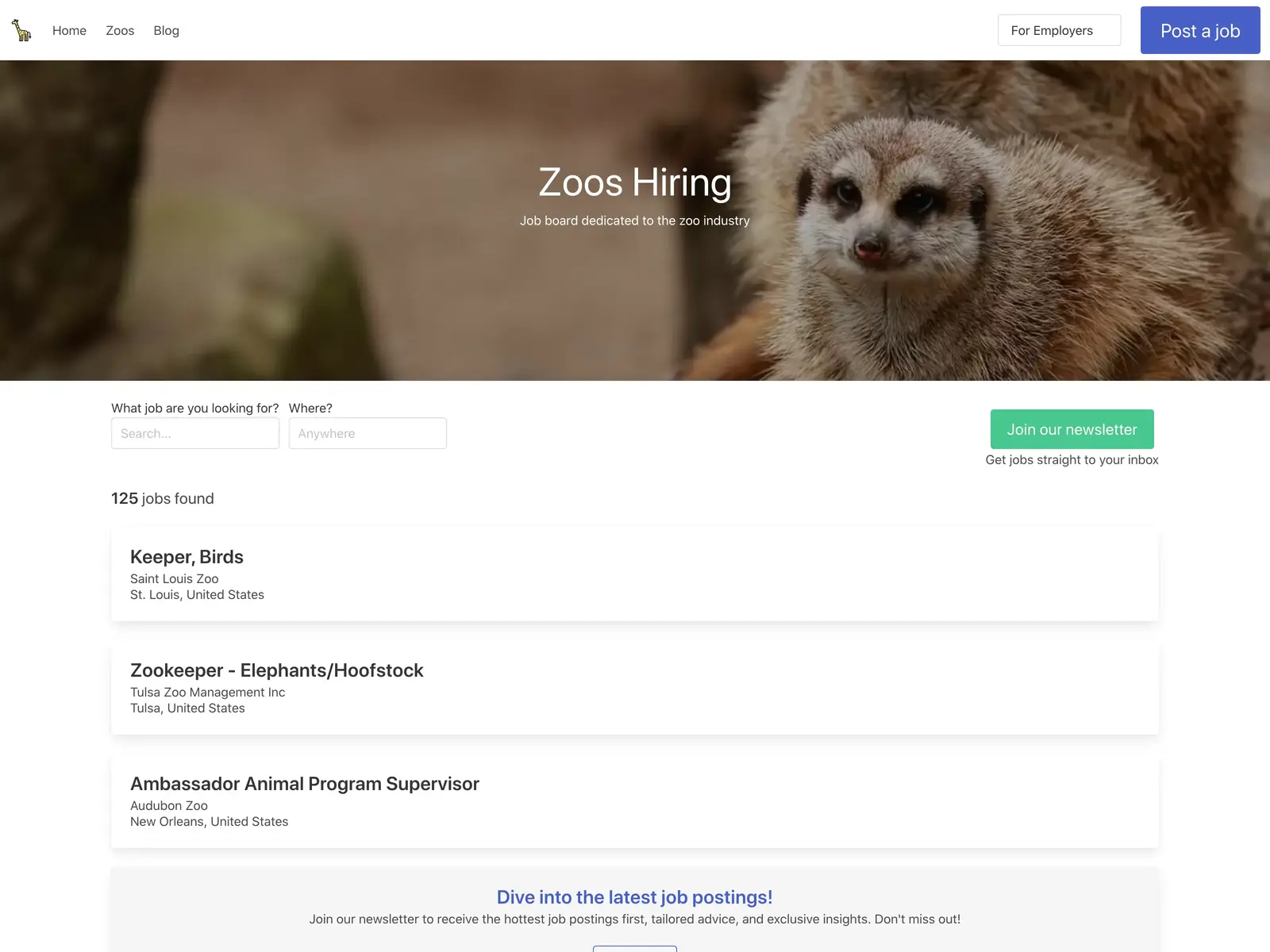 Screenshot of Zoos Hiring
