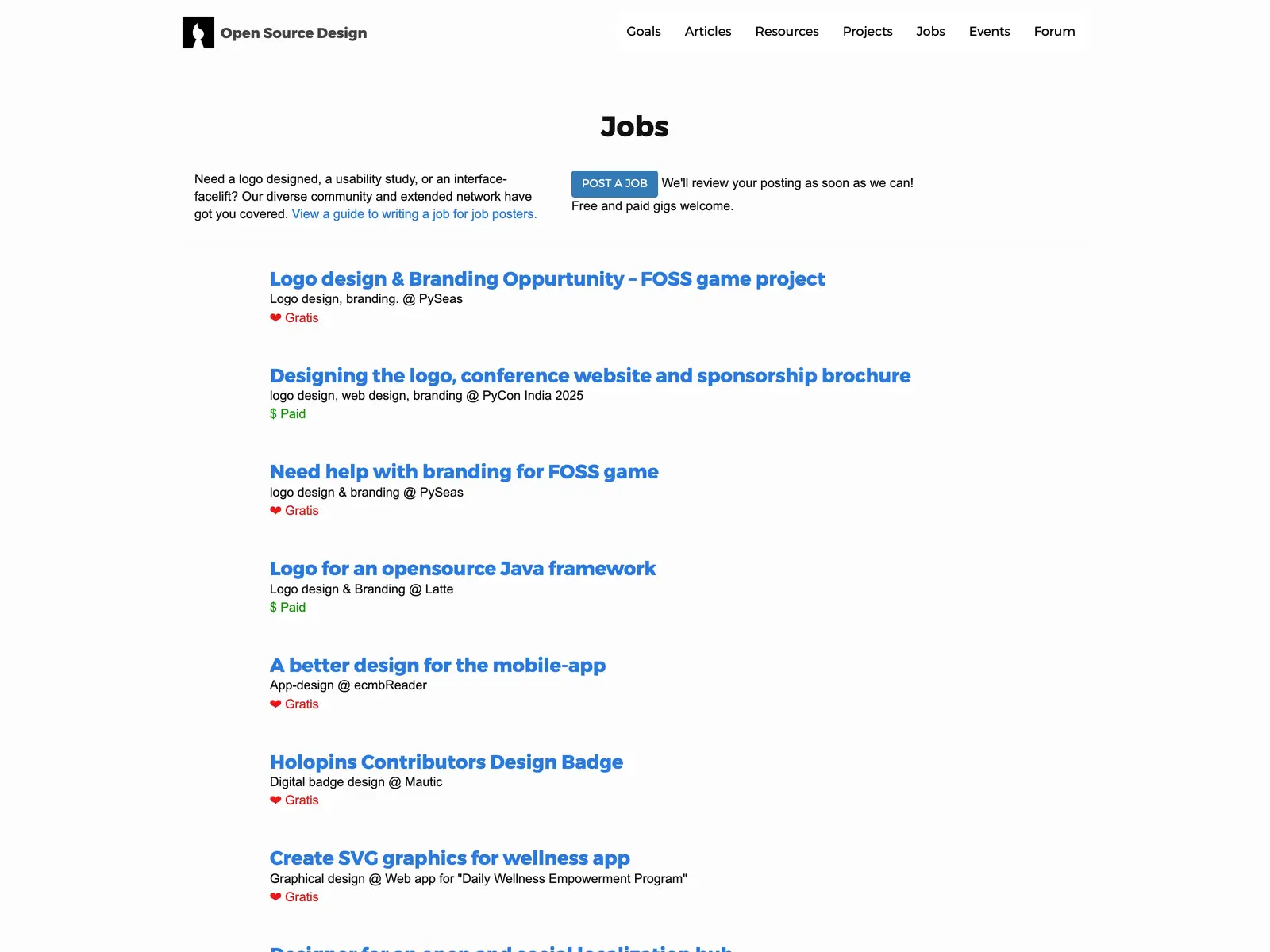Screenshot of Open Source Design Jobs