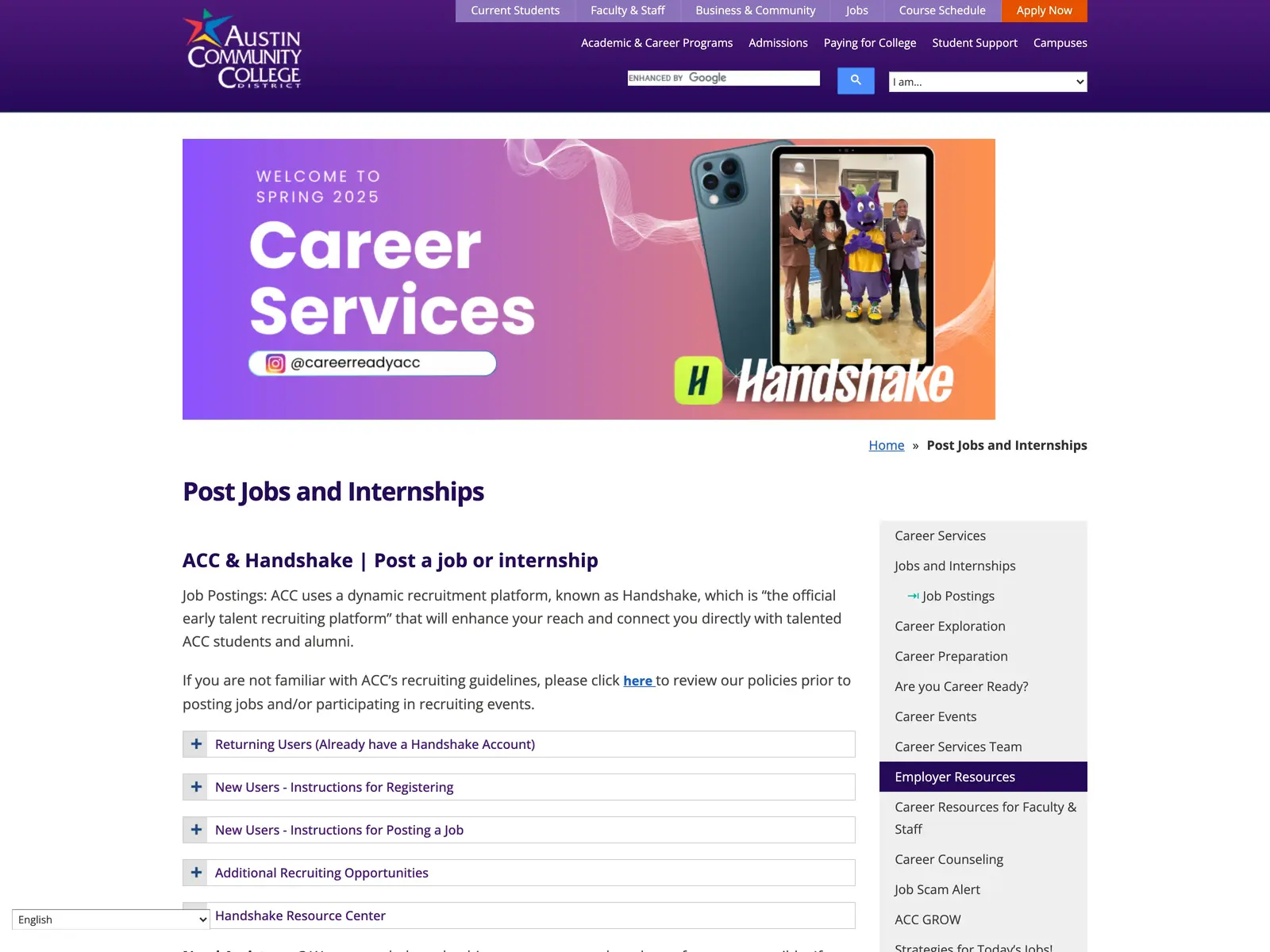 Screenshot of ACC Career Services