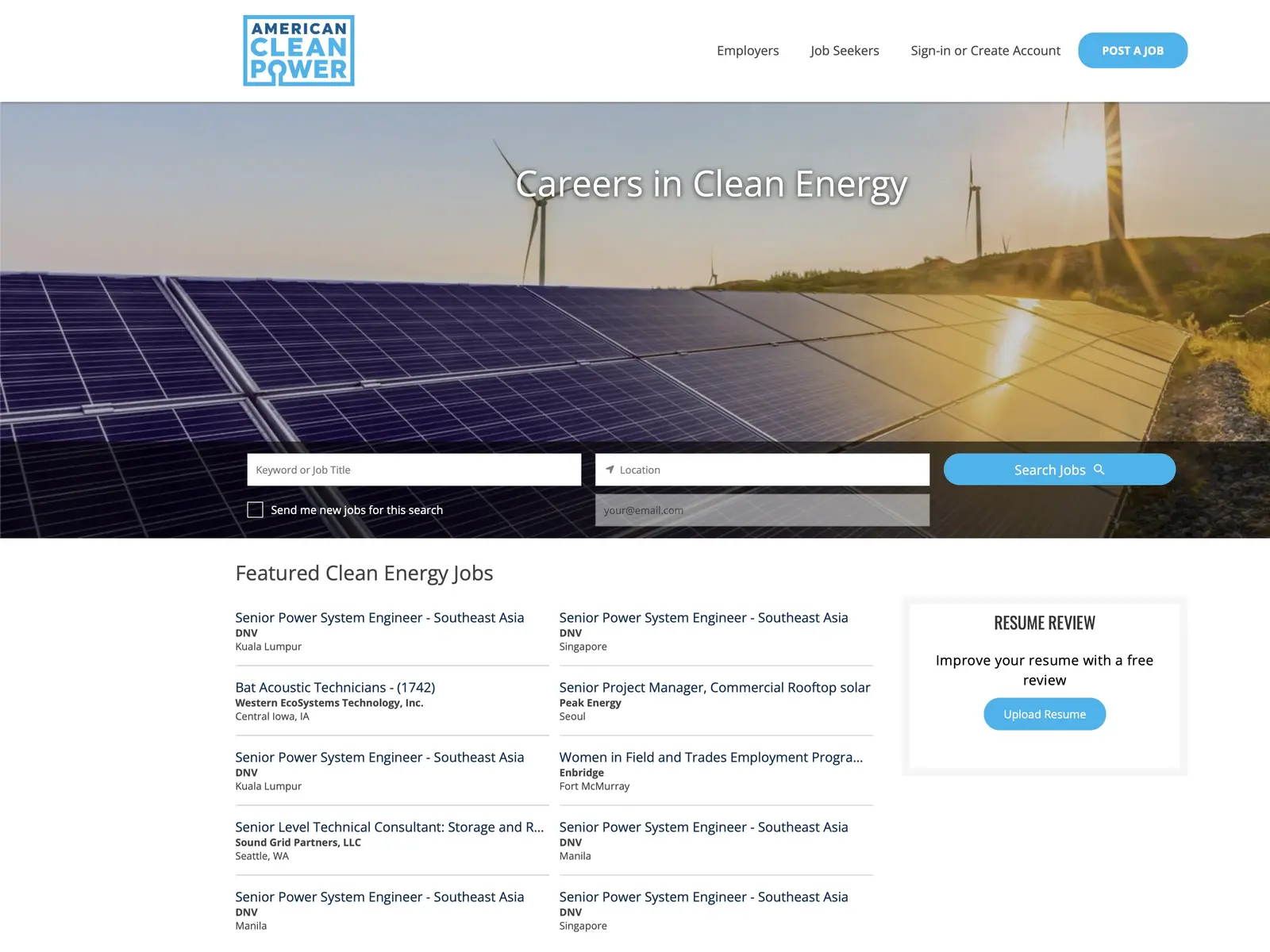 Screenshot of American Clean Power Jobs