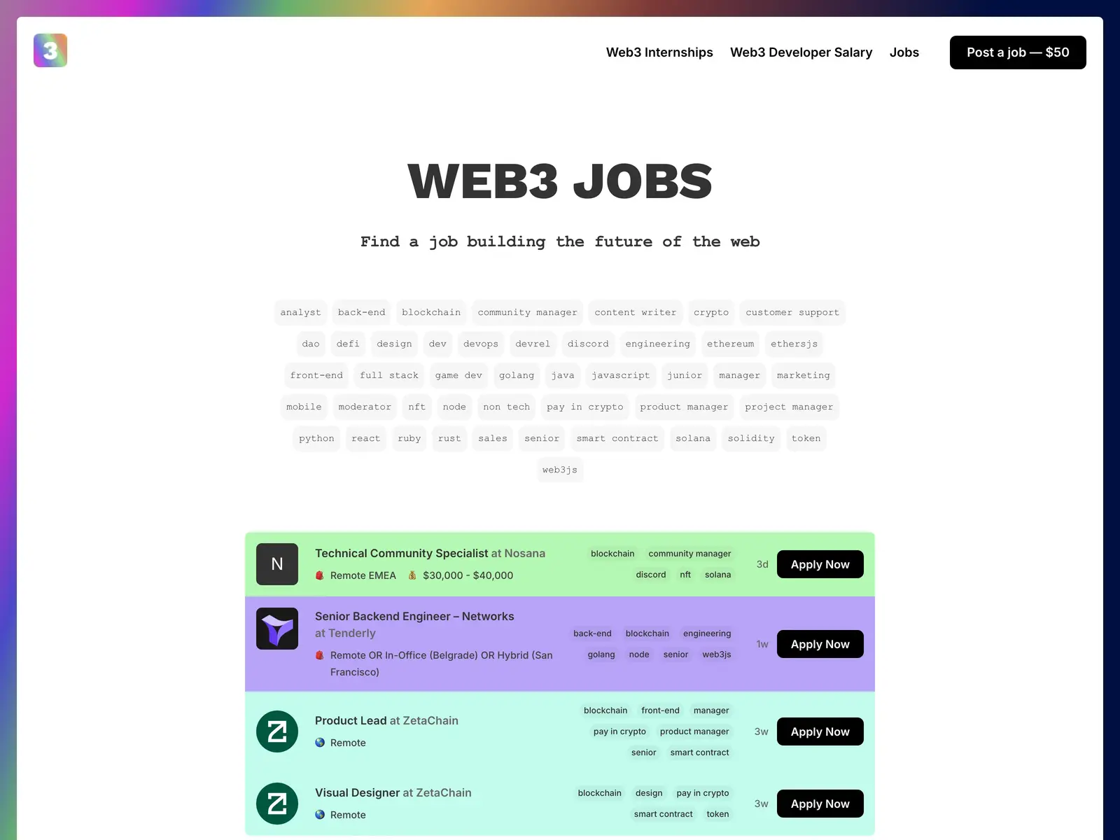 Screenshot of Web3 Jobs