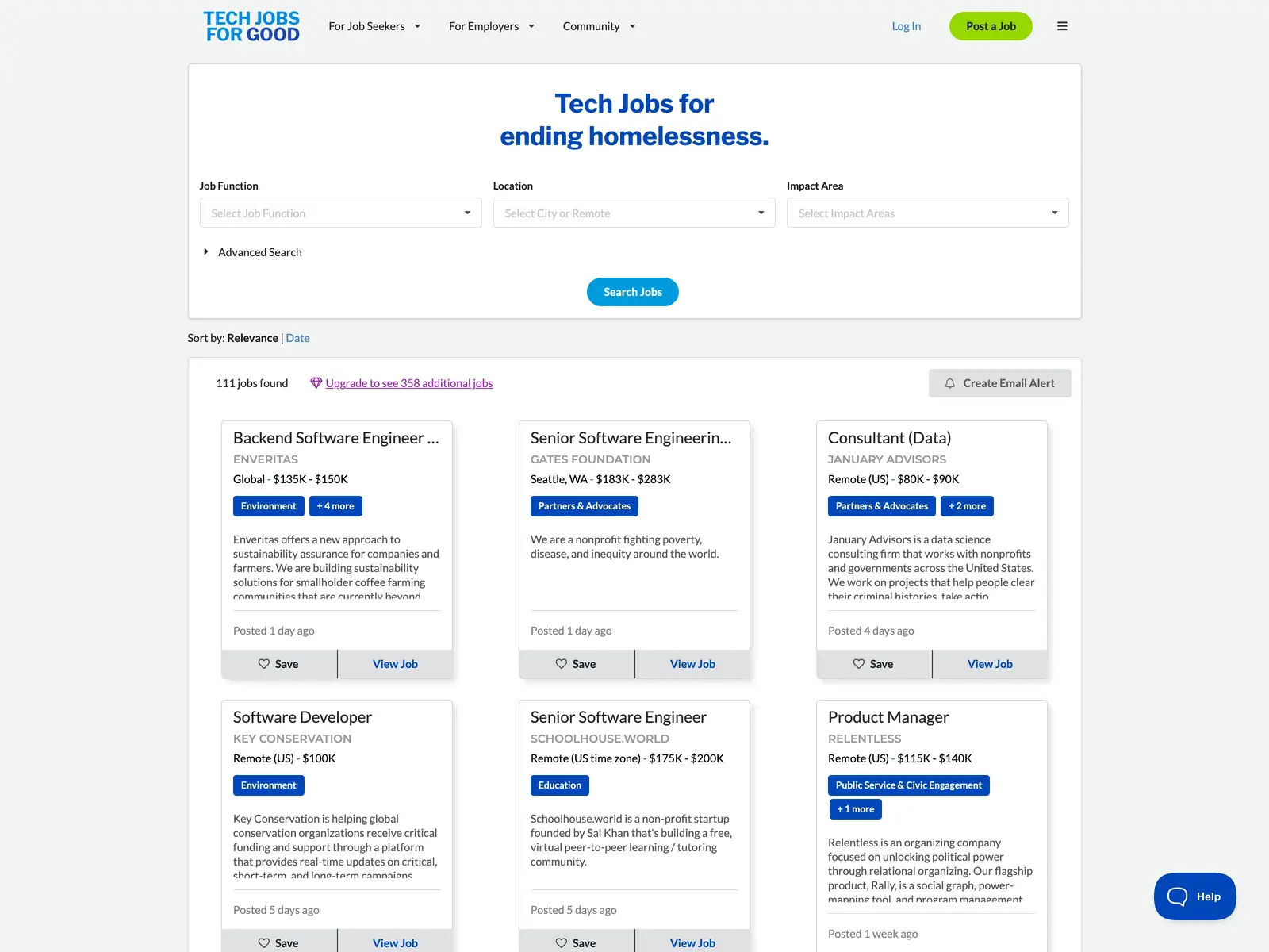 Screenshot of Tech Jobs for Good