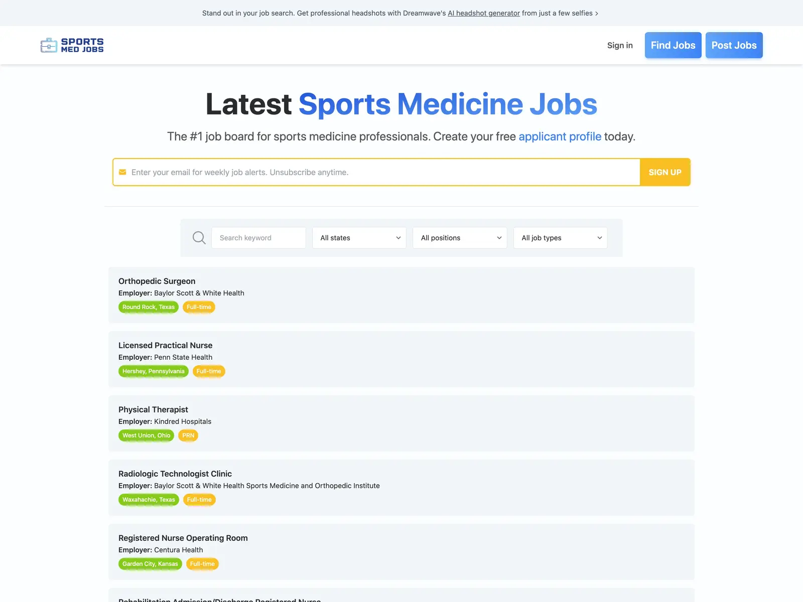 Screenshot of SportsMedJobs