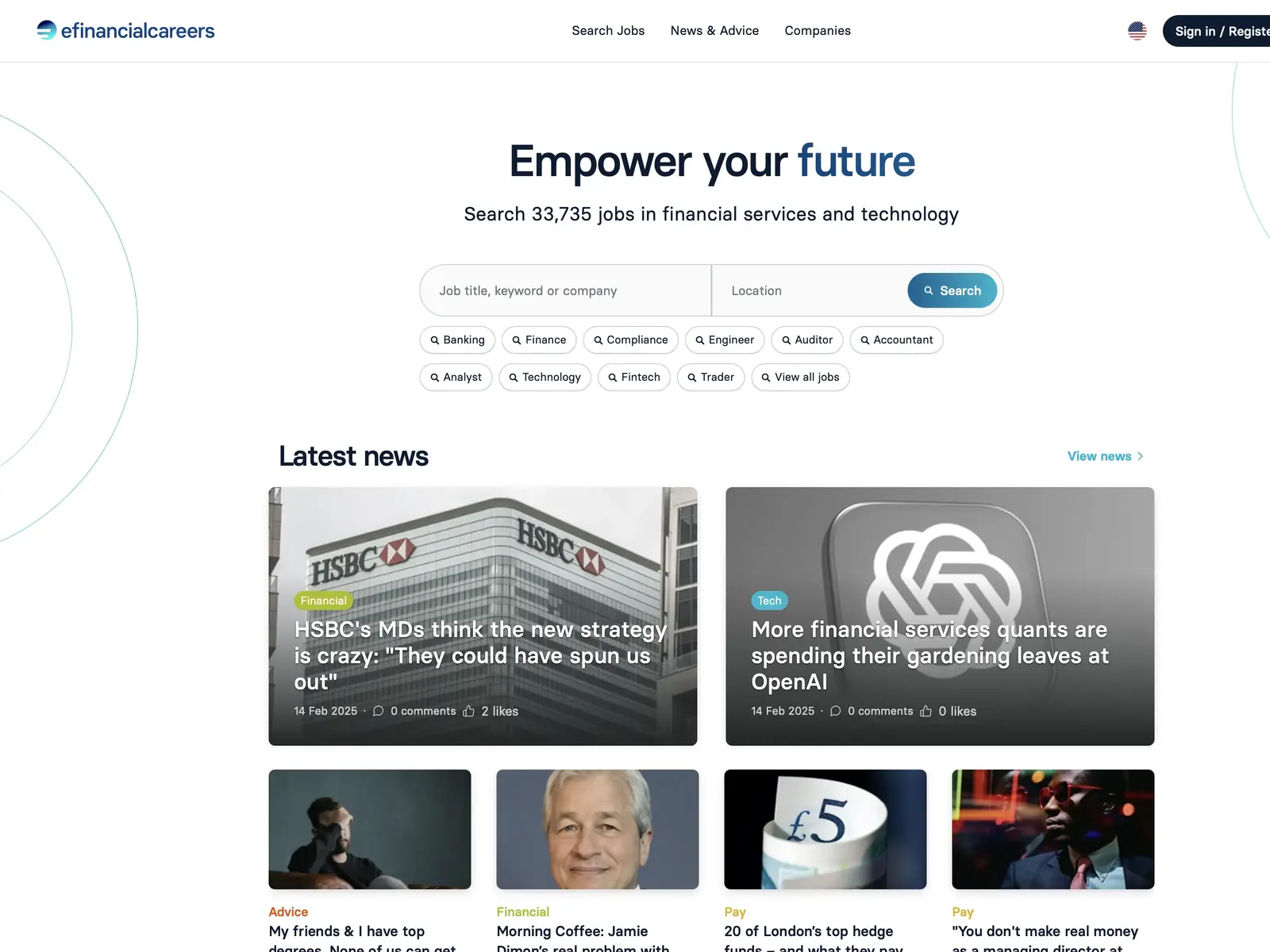 Screenshot of eFinancialCareers