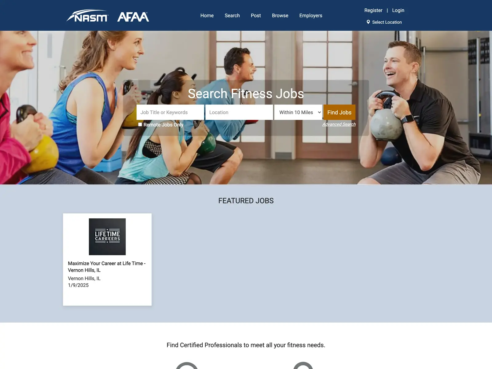 Screenshot of NASM Job Board
