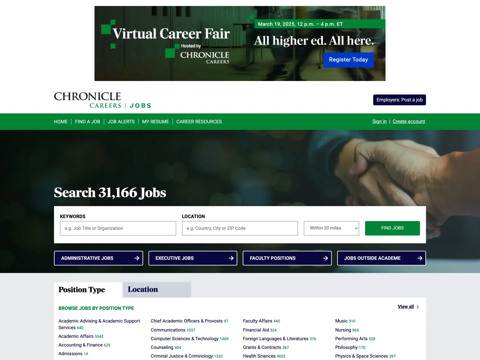 Screenshot of Chronicle Jobs