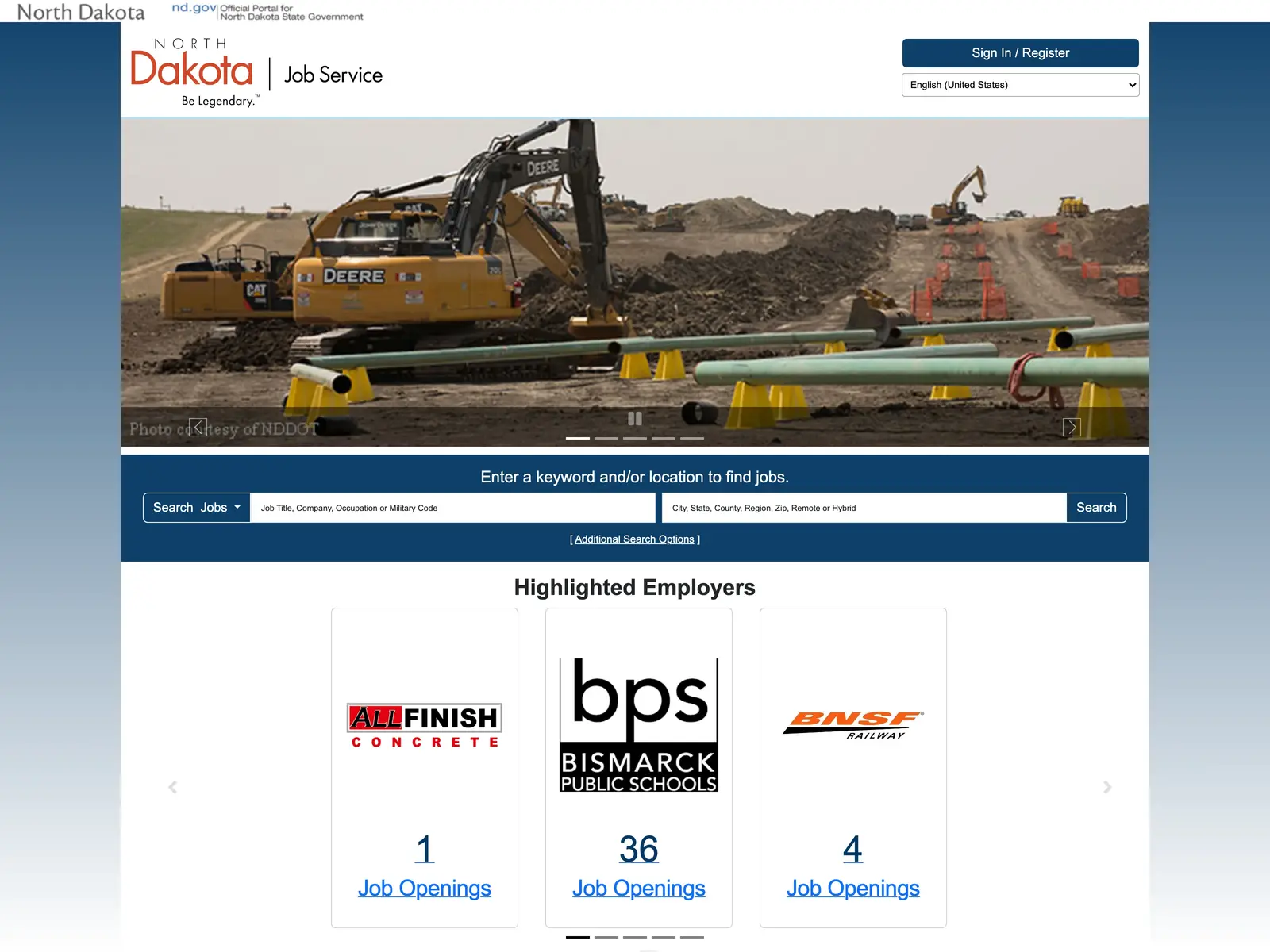 Screenshot of North Dakota Job Service