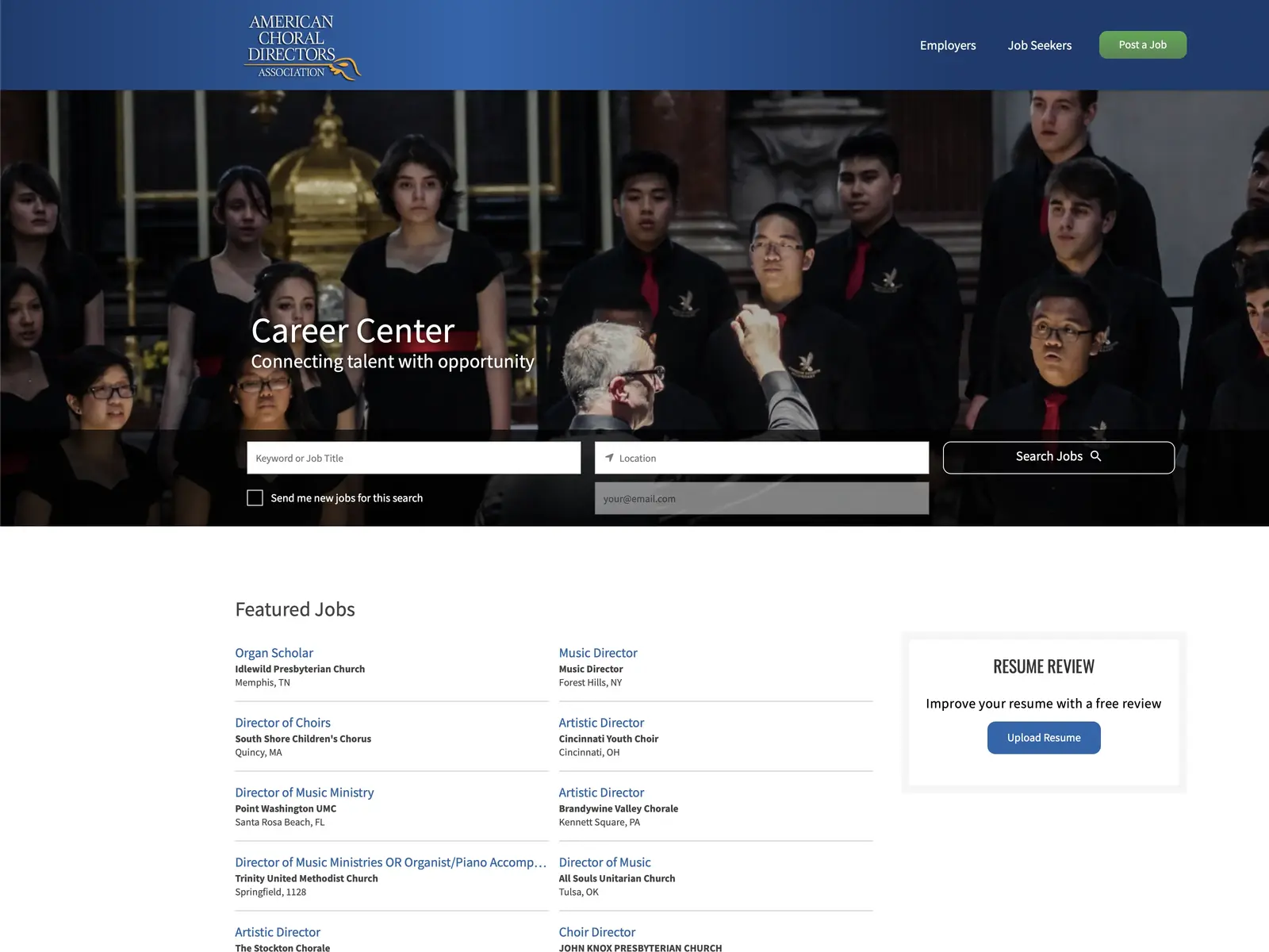 Screenshot of ACDA Career Center