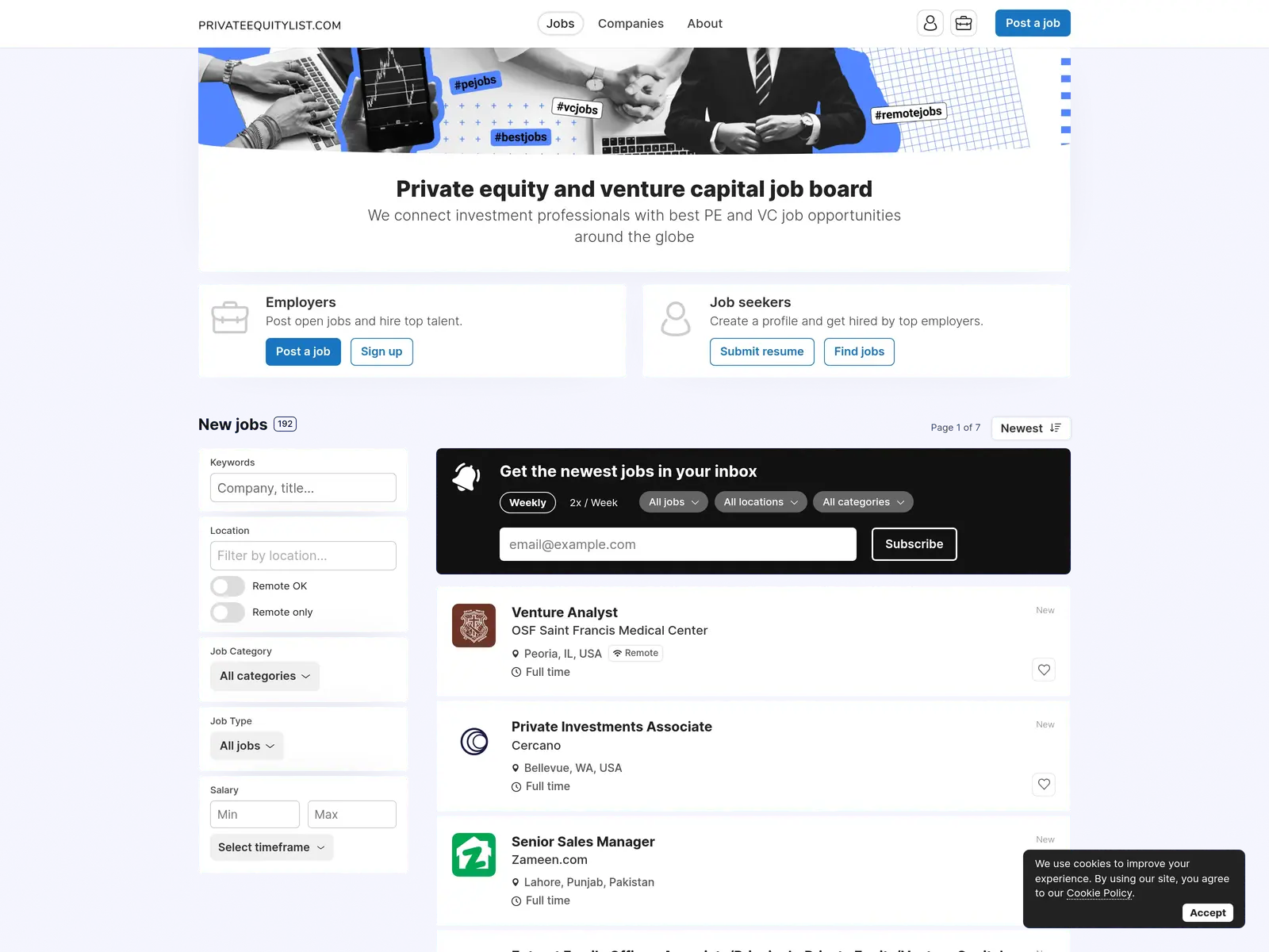 Screenshot of Private Equity List