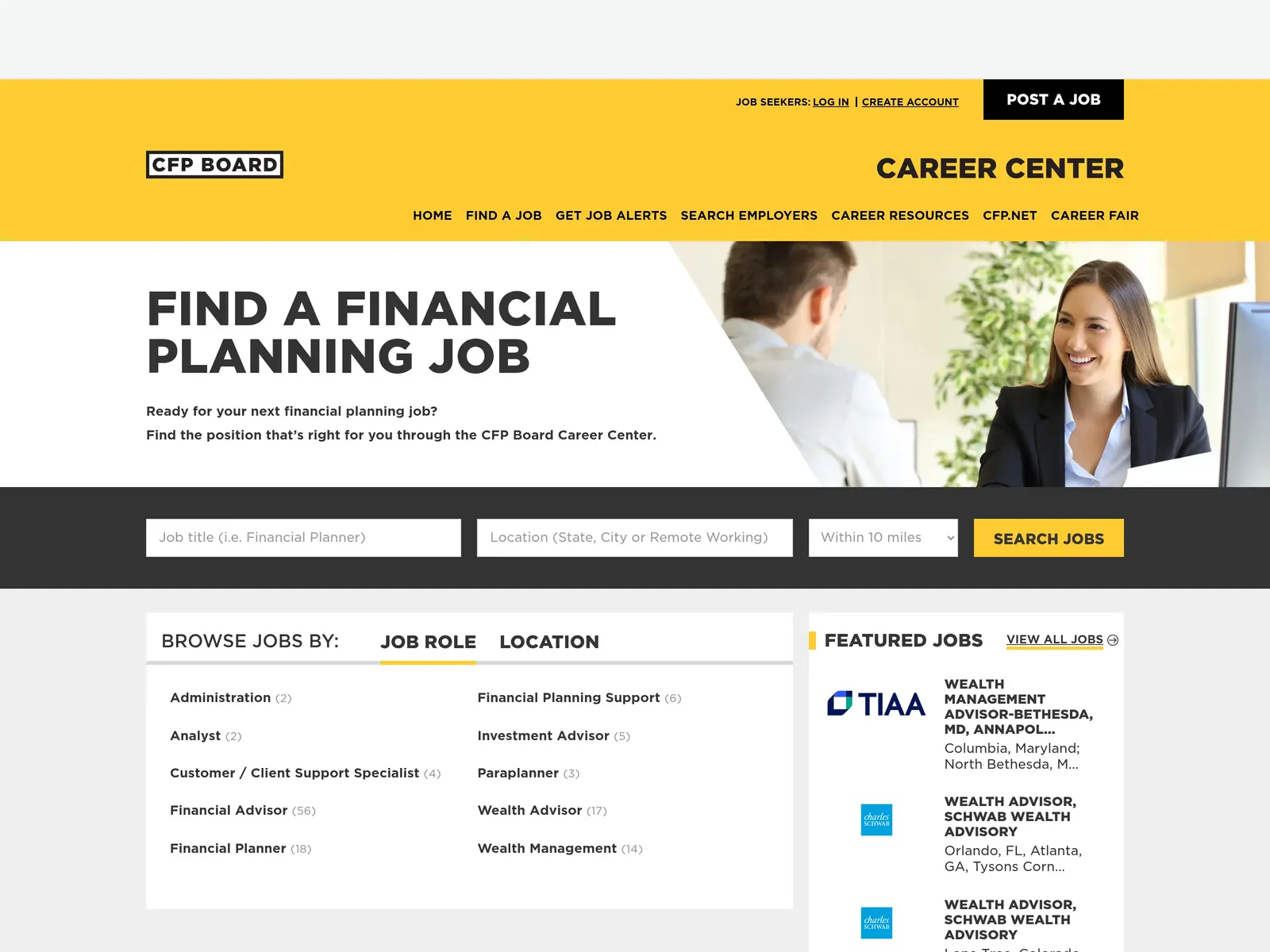 Screenshot of CFP Board Career Center