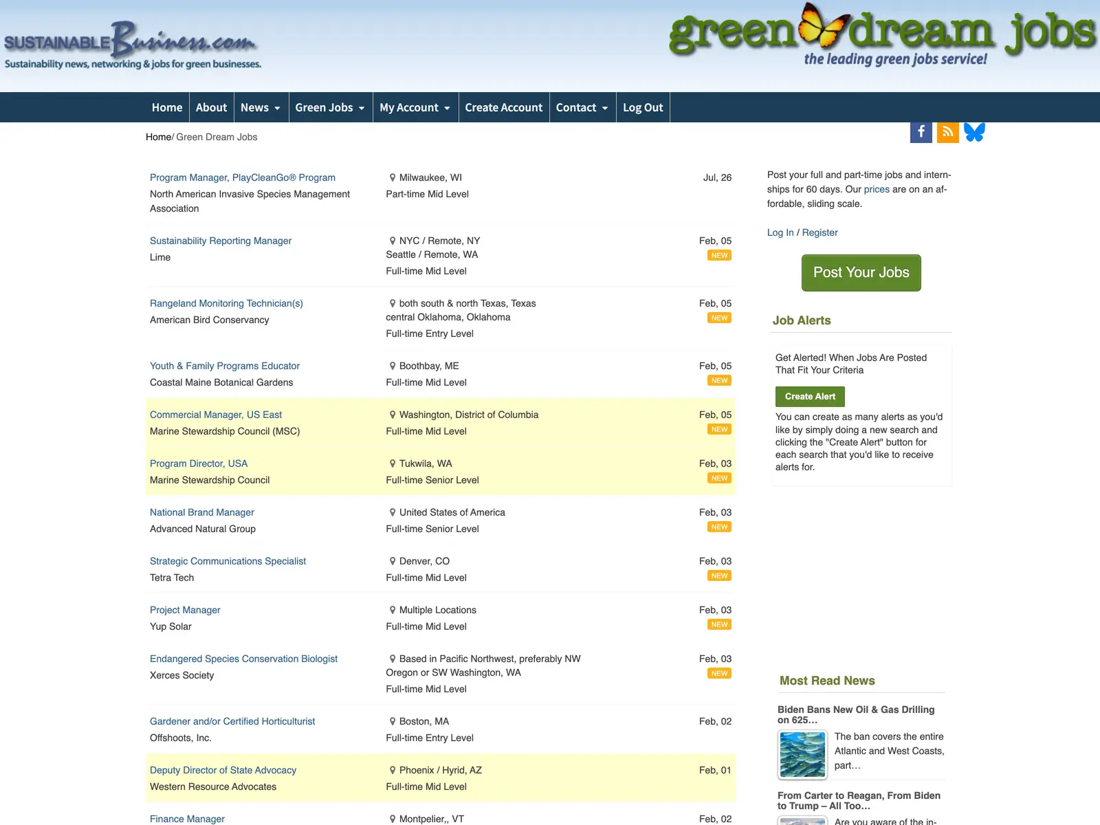 Screenshot of Green Dream Jobs