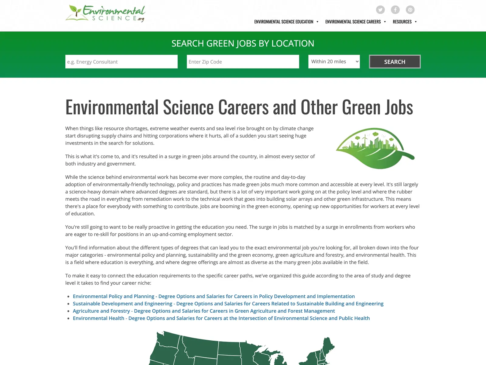 Screenshot of Environmental Science Careers and Other Green Jobs