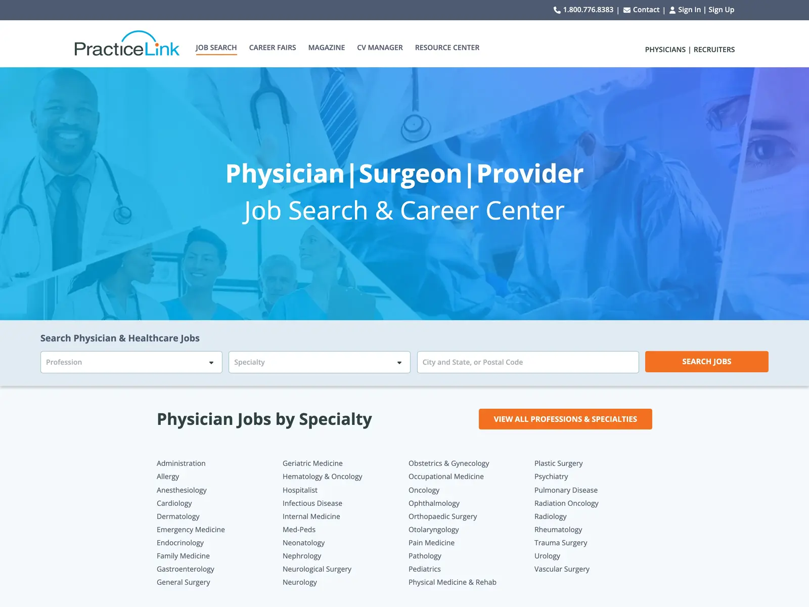 Screenshot of PracticeLink