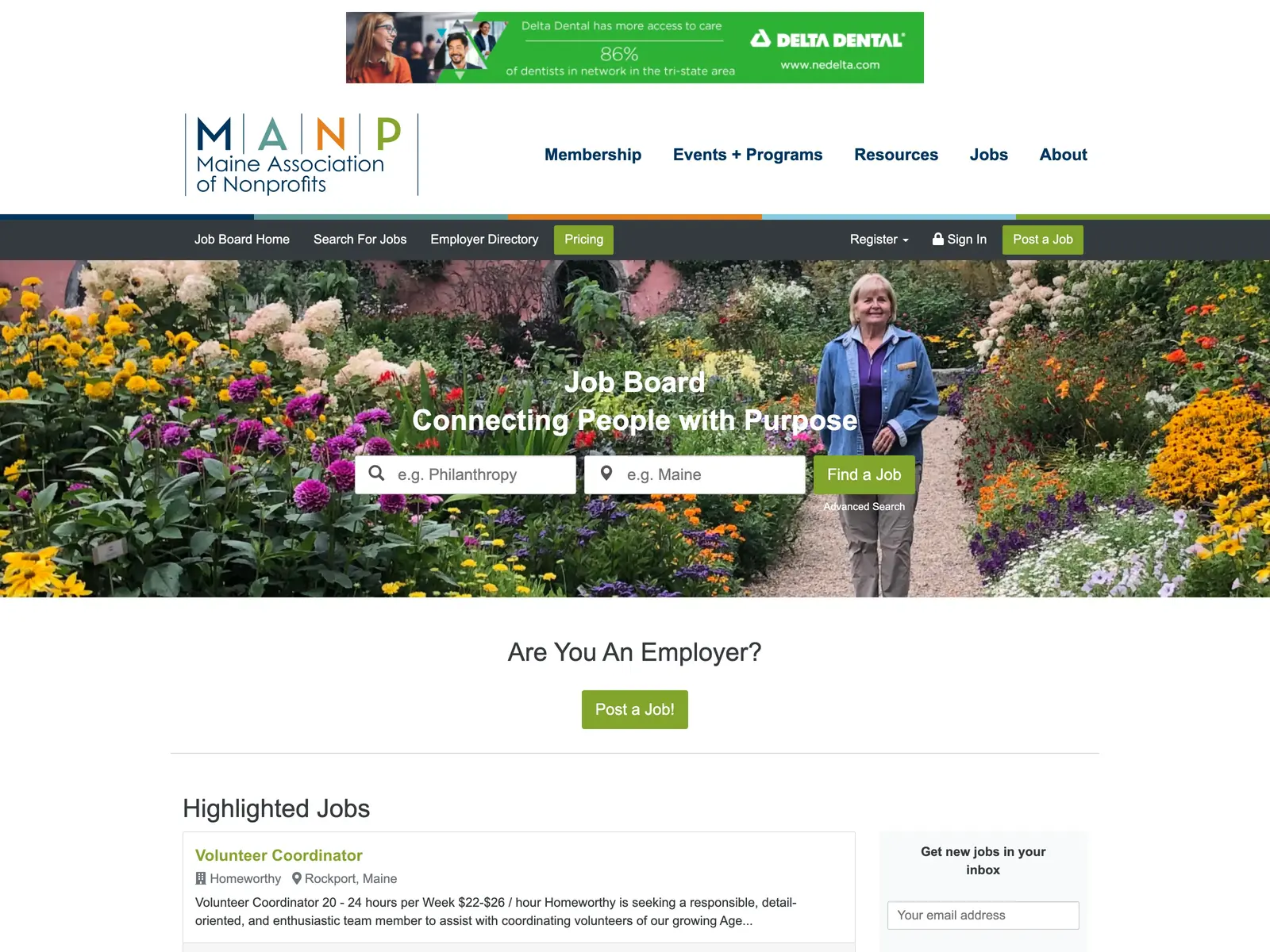 Screenshot of Maine Association of Nonprofits Job Board