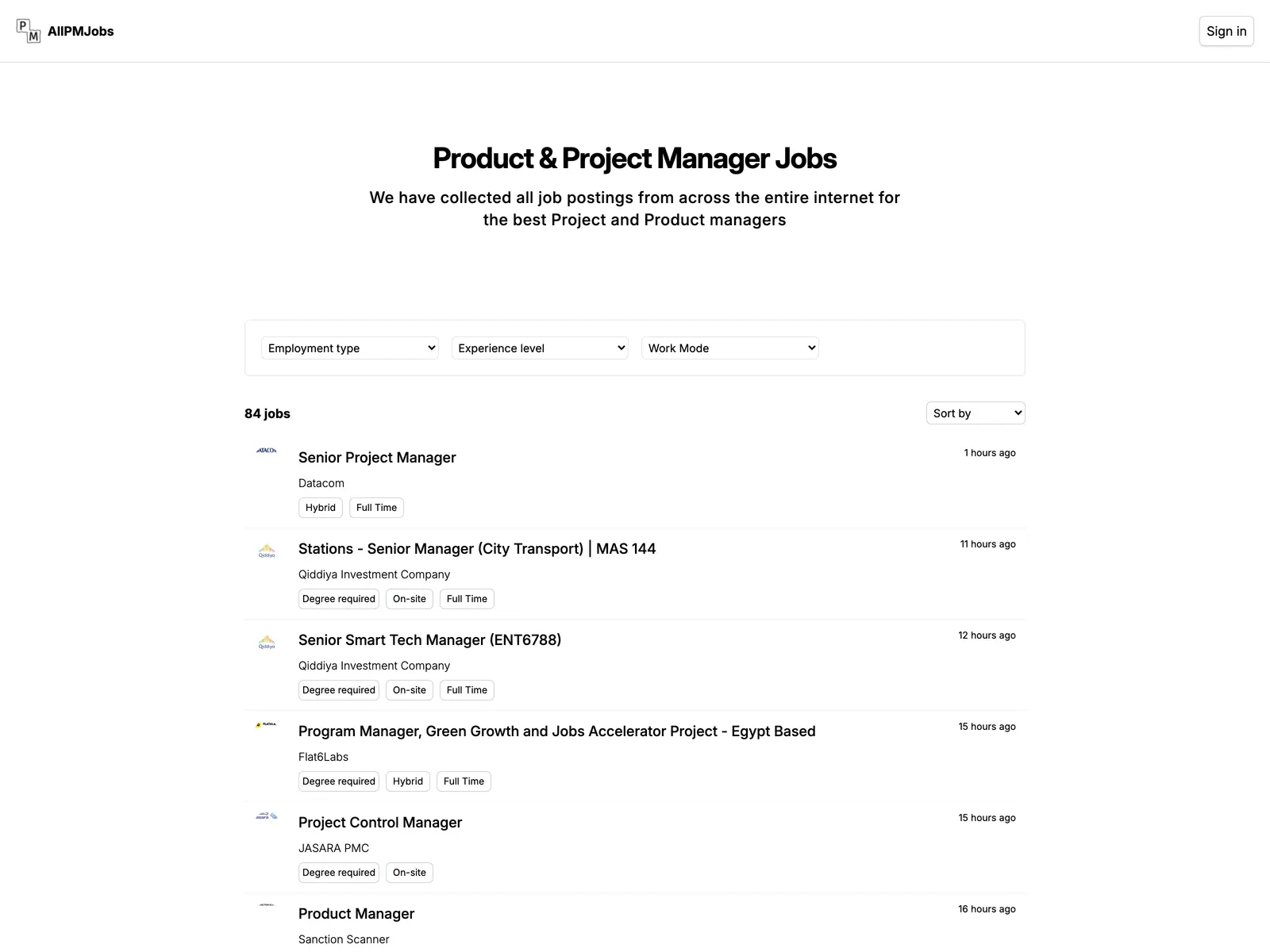 Screenshot of Project Manager Jobs - AllPMJobs