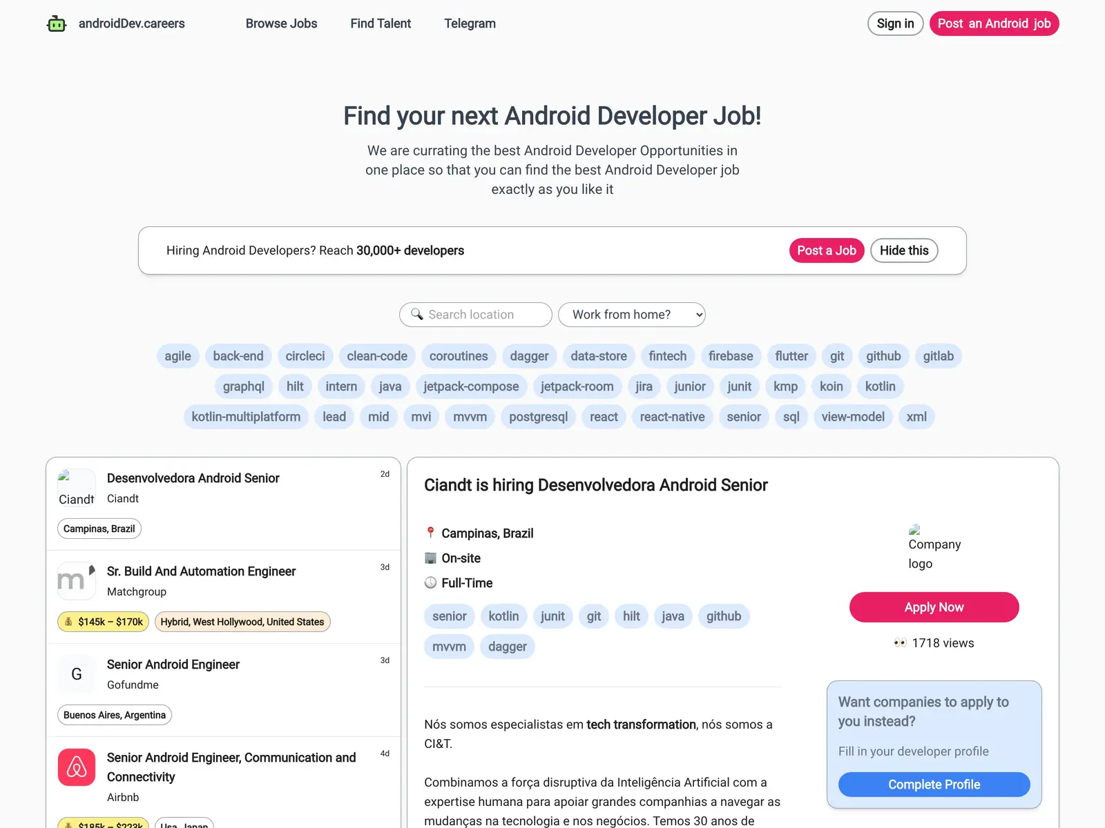 Screenshot of AndroidDev.Careers