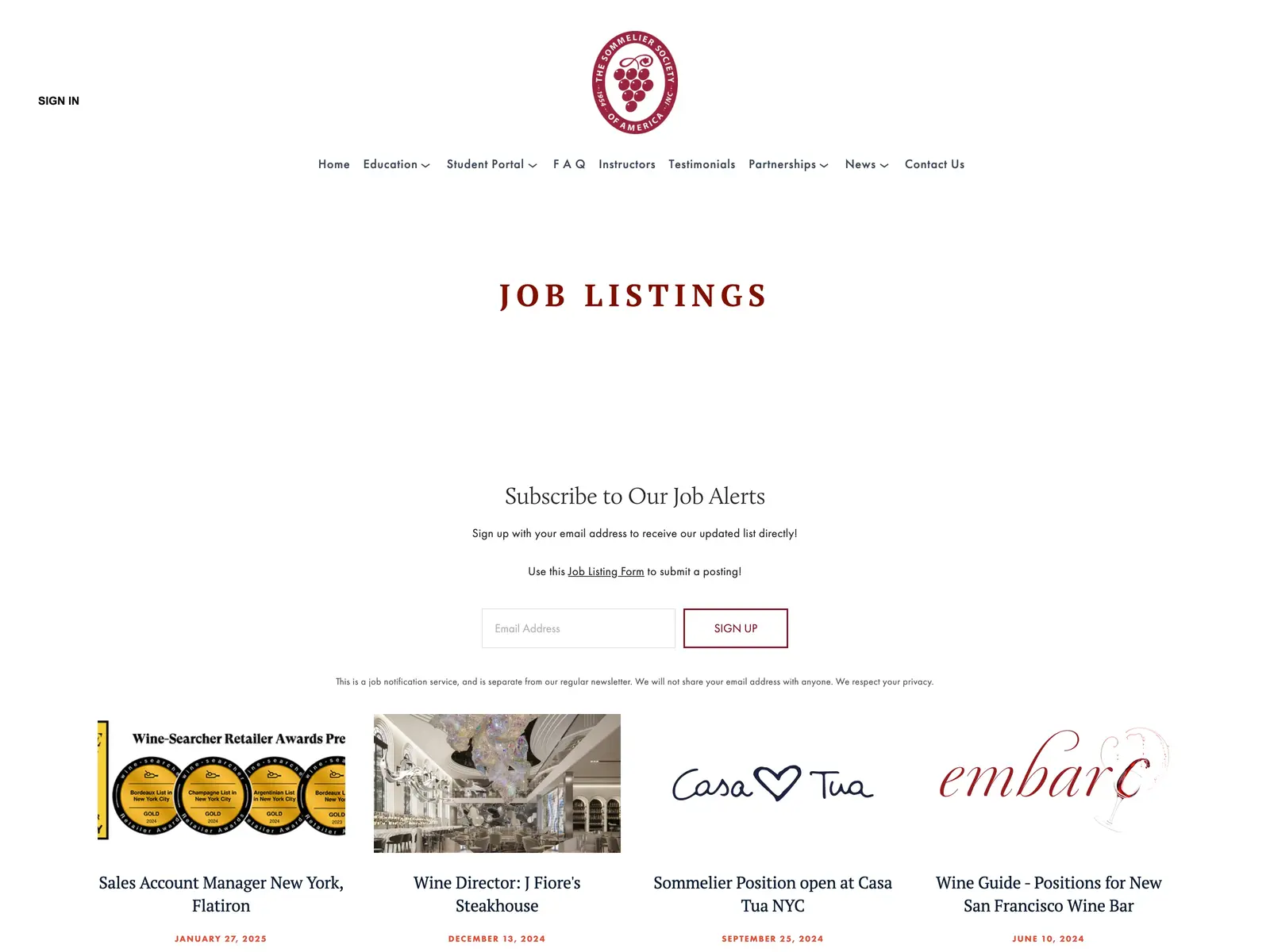 Screenshot of Sommelier Society of America