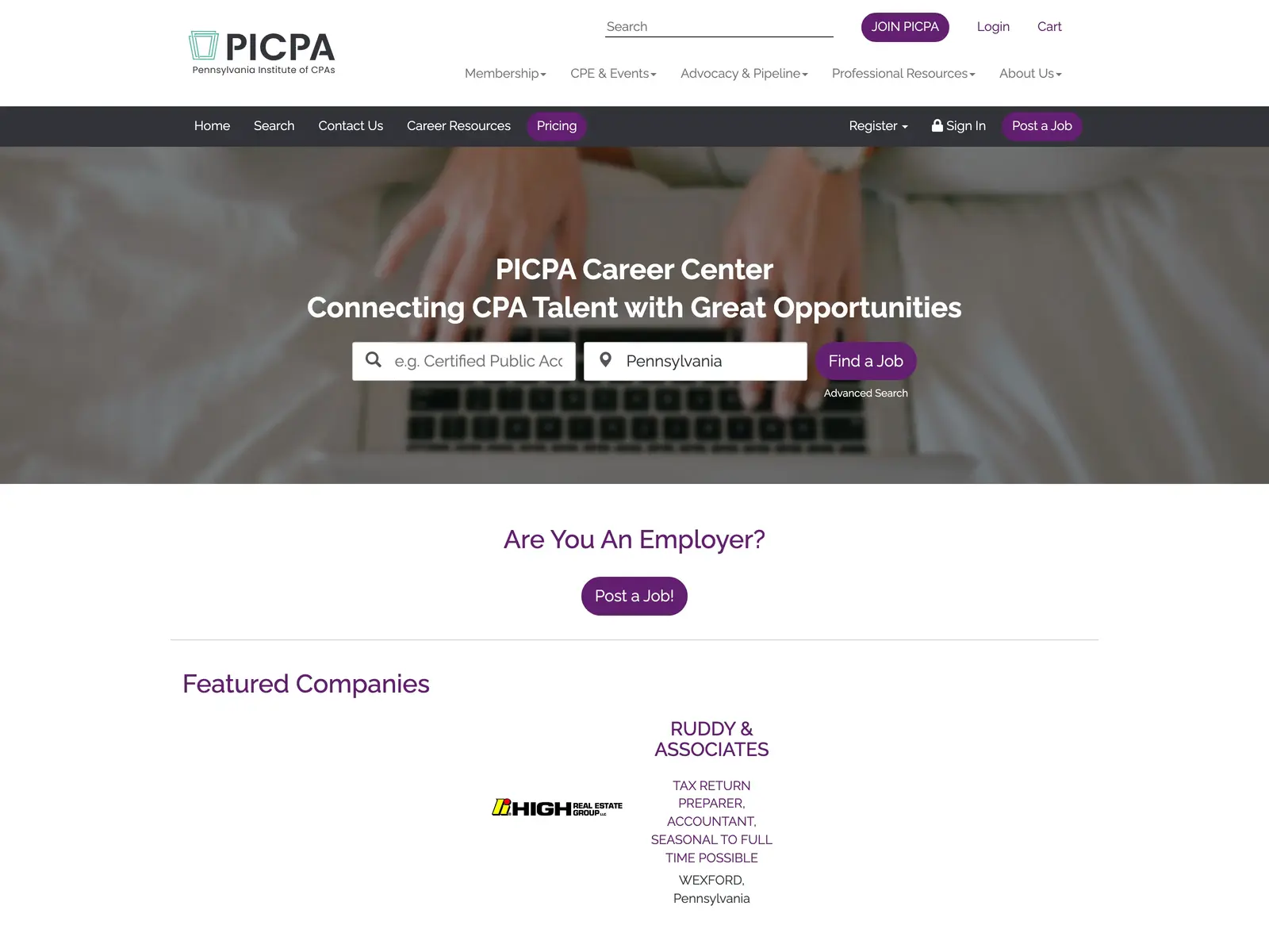 Screenshot of PICPA Career Center