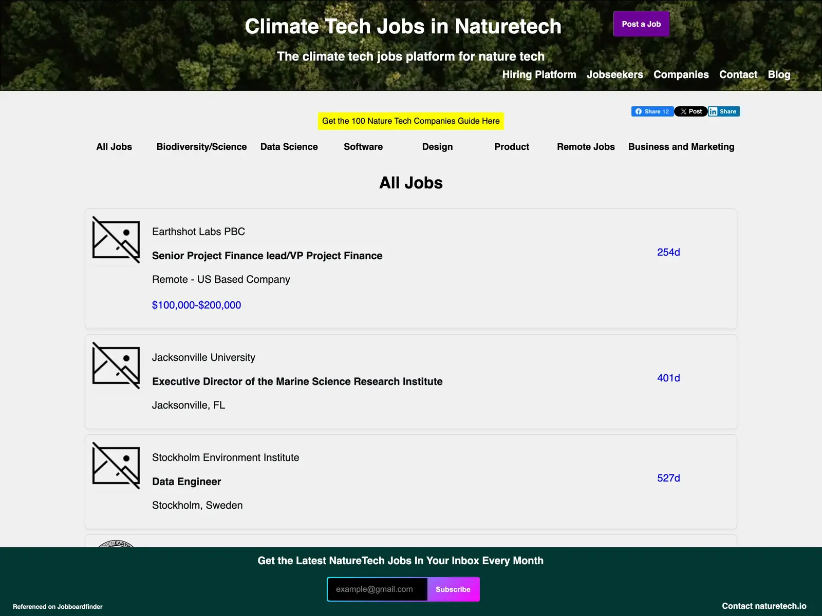 Screenshot of Nature Tech Jobs