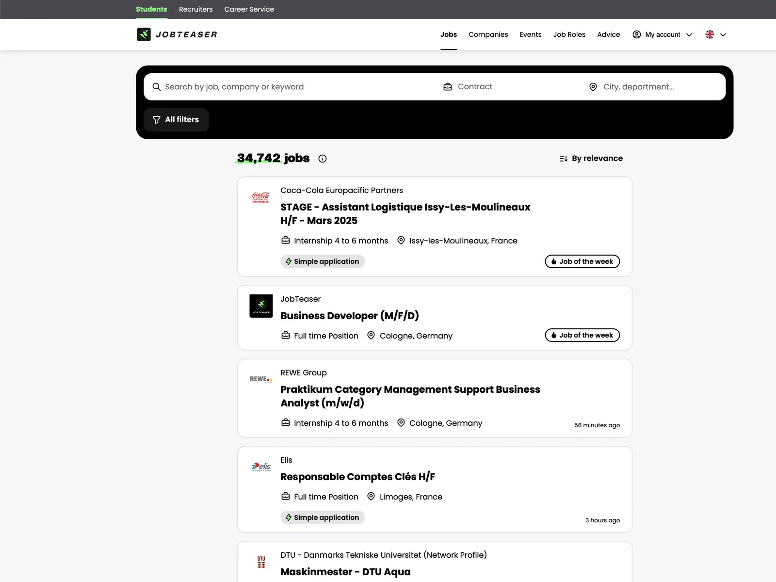 Screenshot of JobTeaser