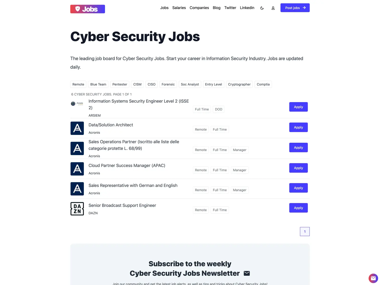 Screenshot of Cyber Security Jobs