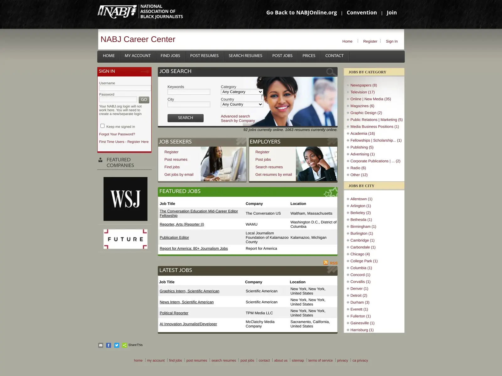 Screenshot of NABJ Career Center